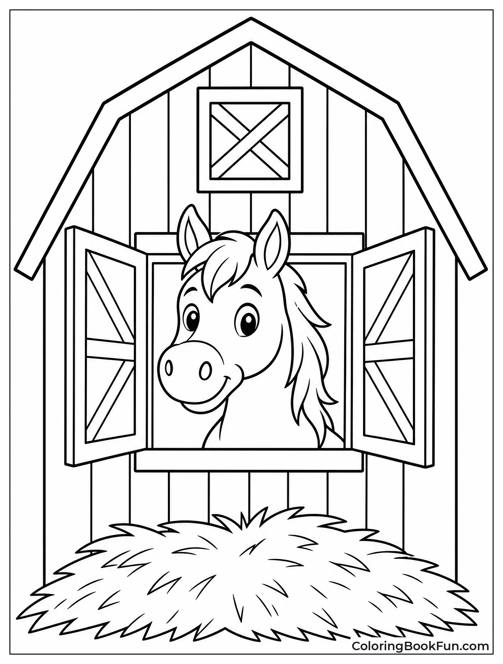 Horse Peeking from Barn Window