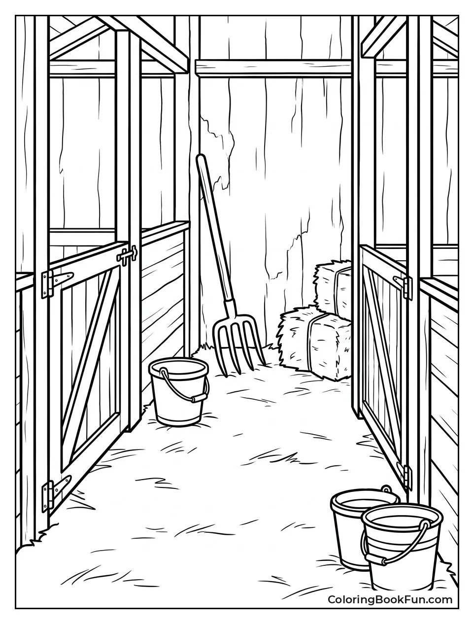 Inside Barn with Wooden Stalls