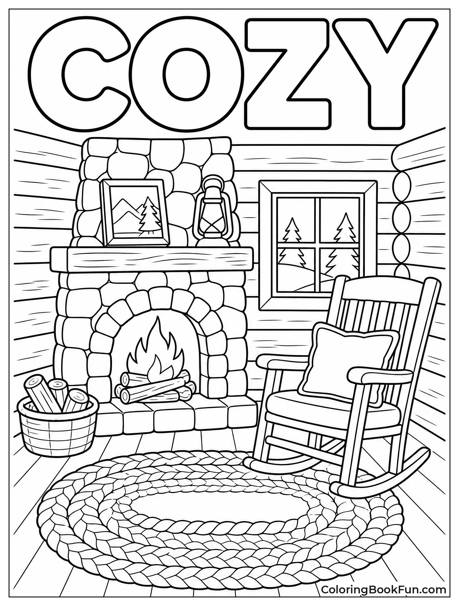 Inside Cabin with Fireplace
