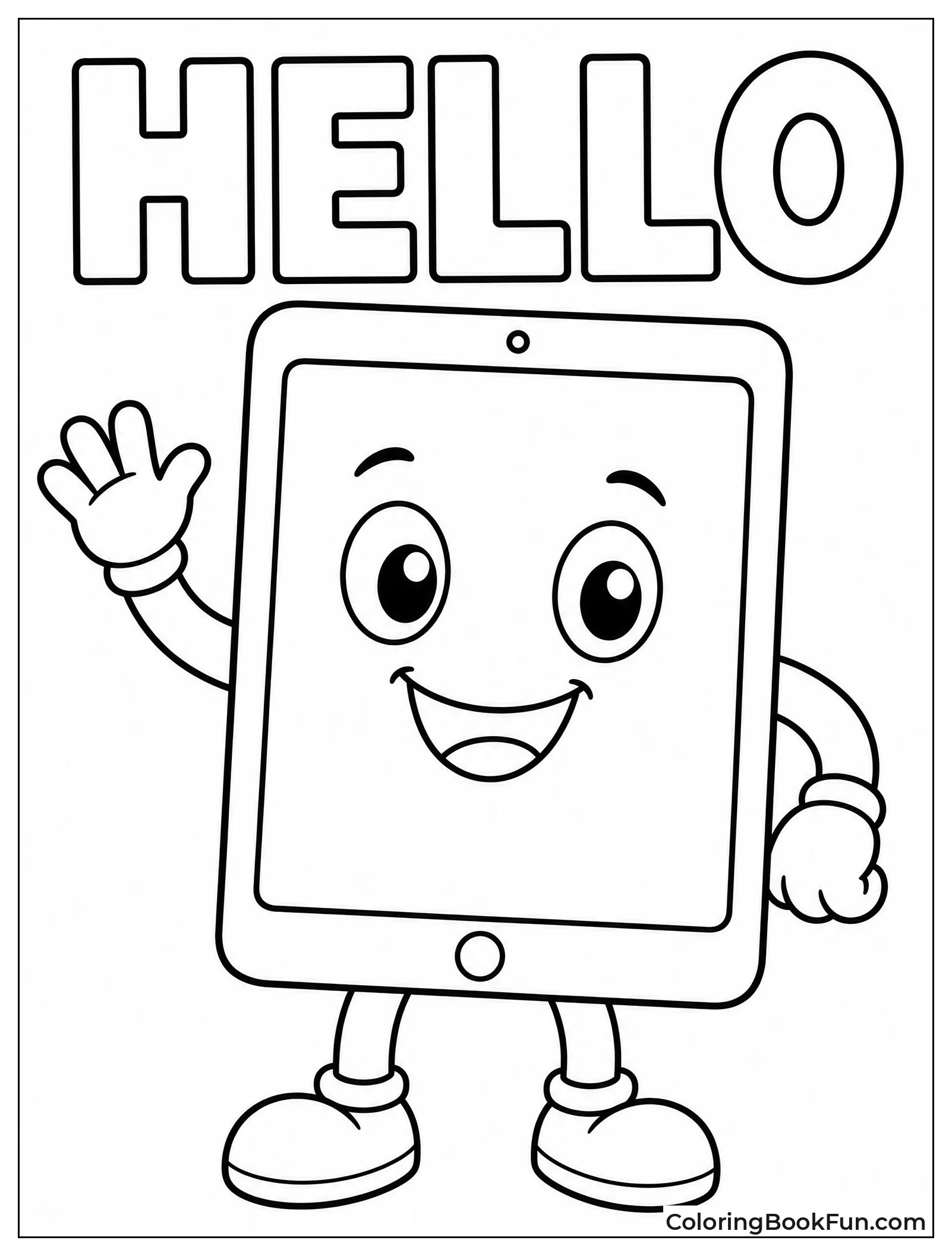 Cute iPad Character Waves Hello