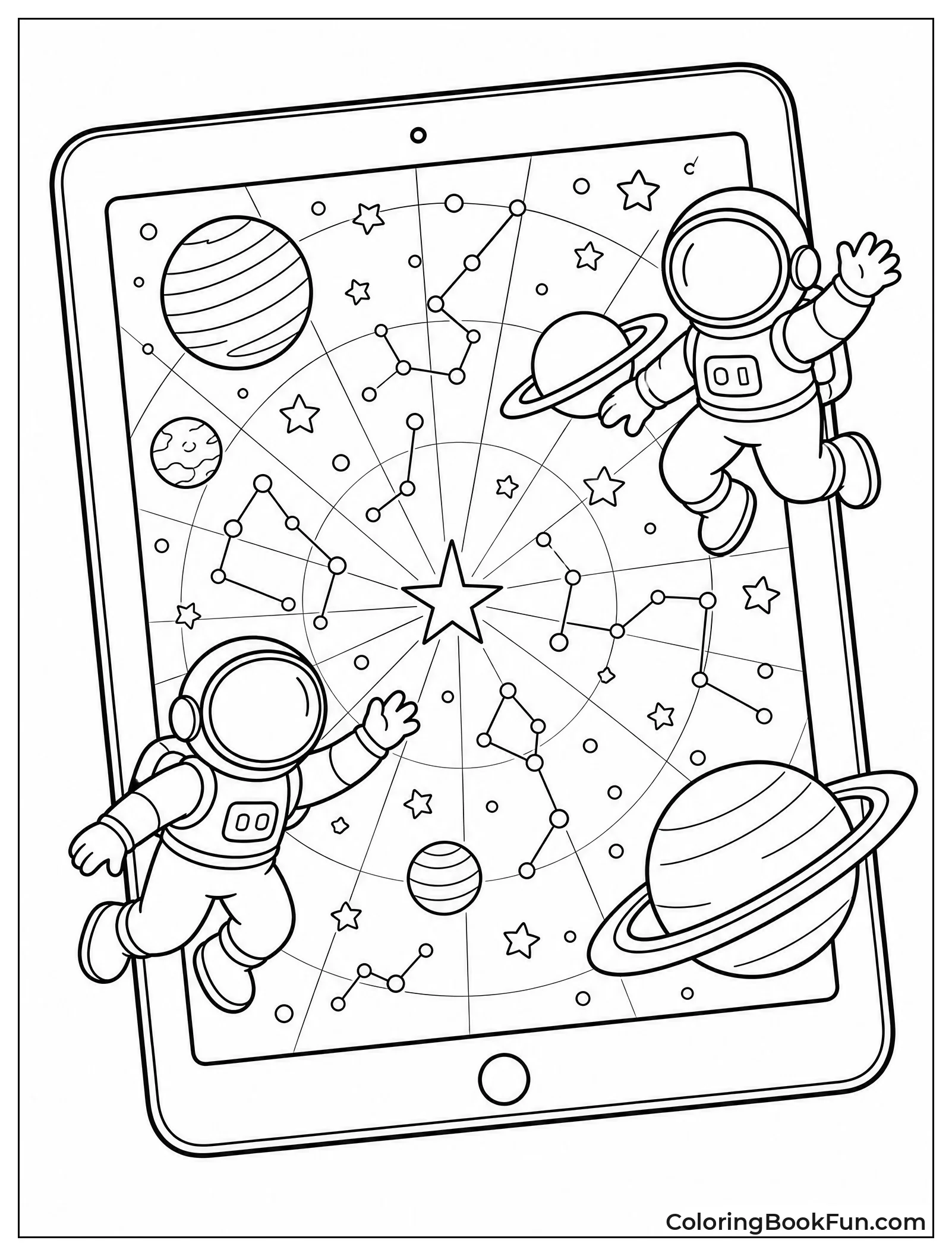 Star Map With Planets and Astronauts