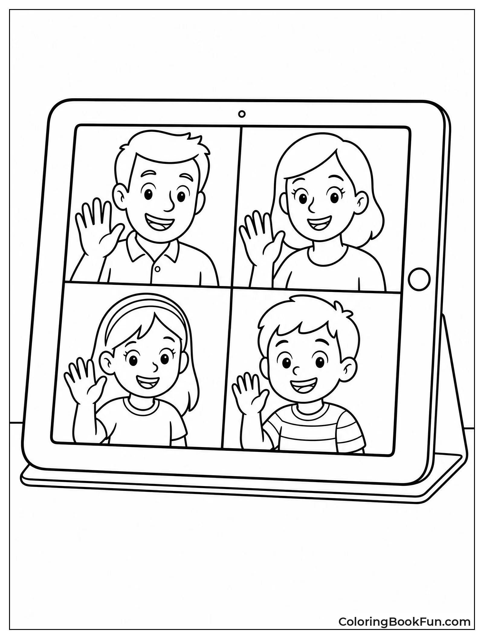 Family Waves on Video Call Screen