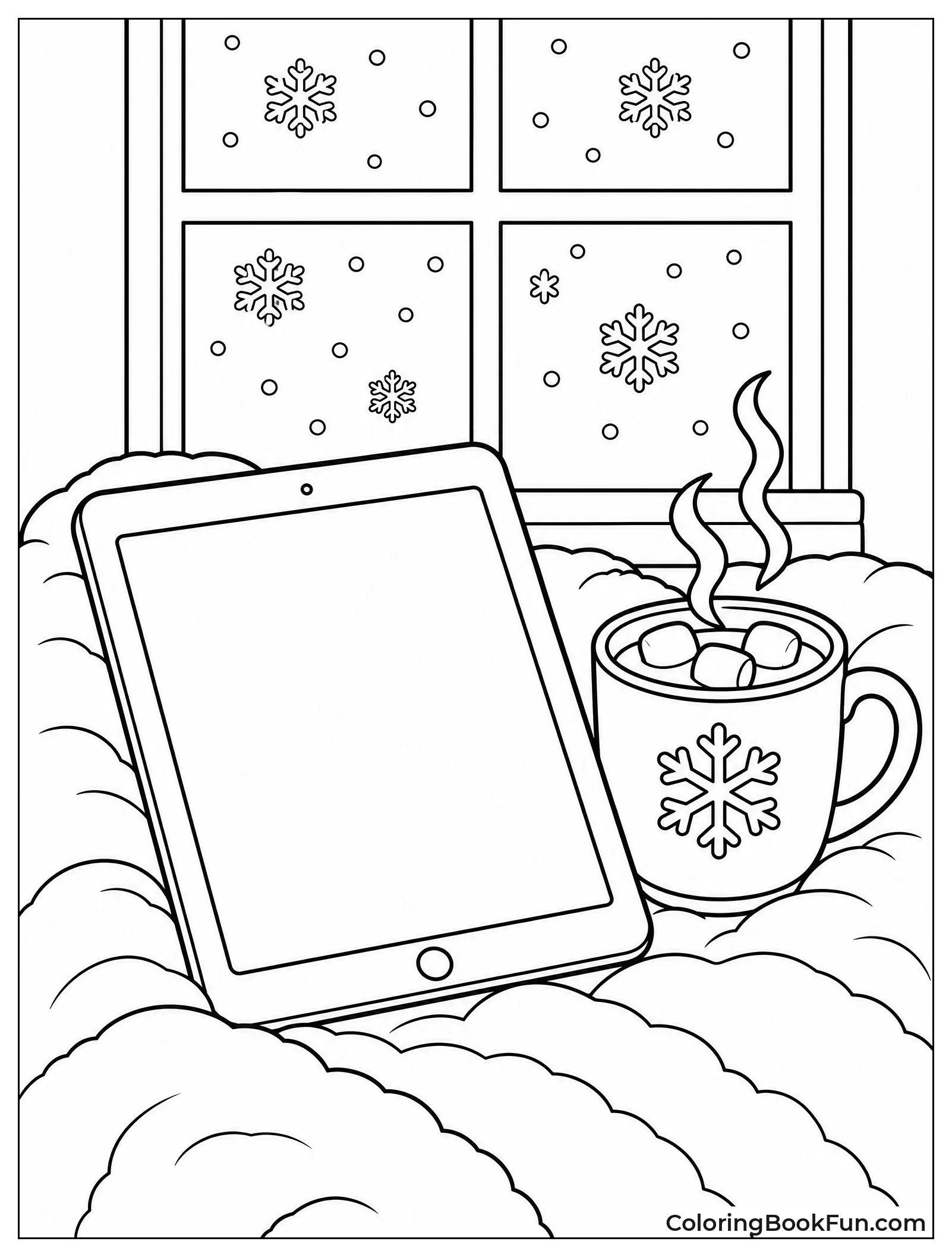 iPad Next to Cocoa and Snowflakes