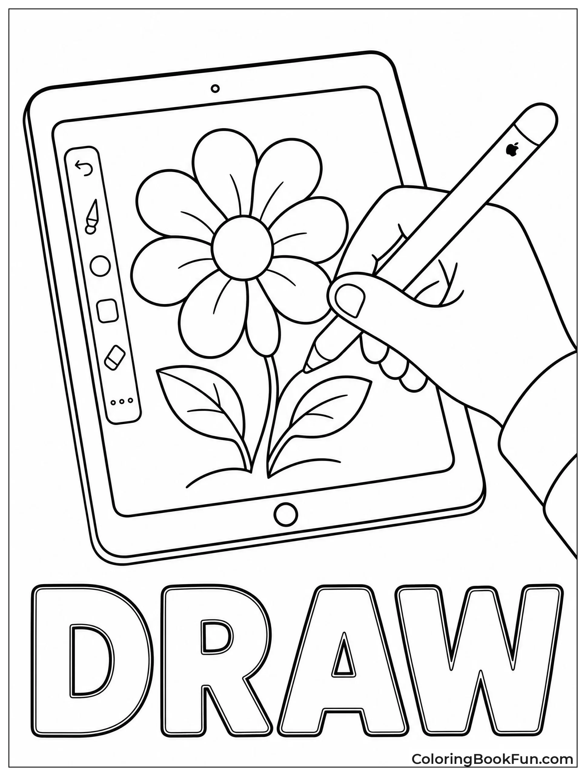 Hand Draws Flower With Stylus