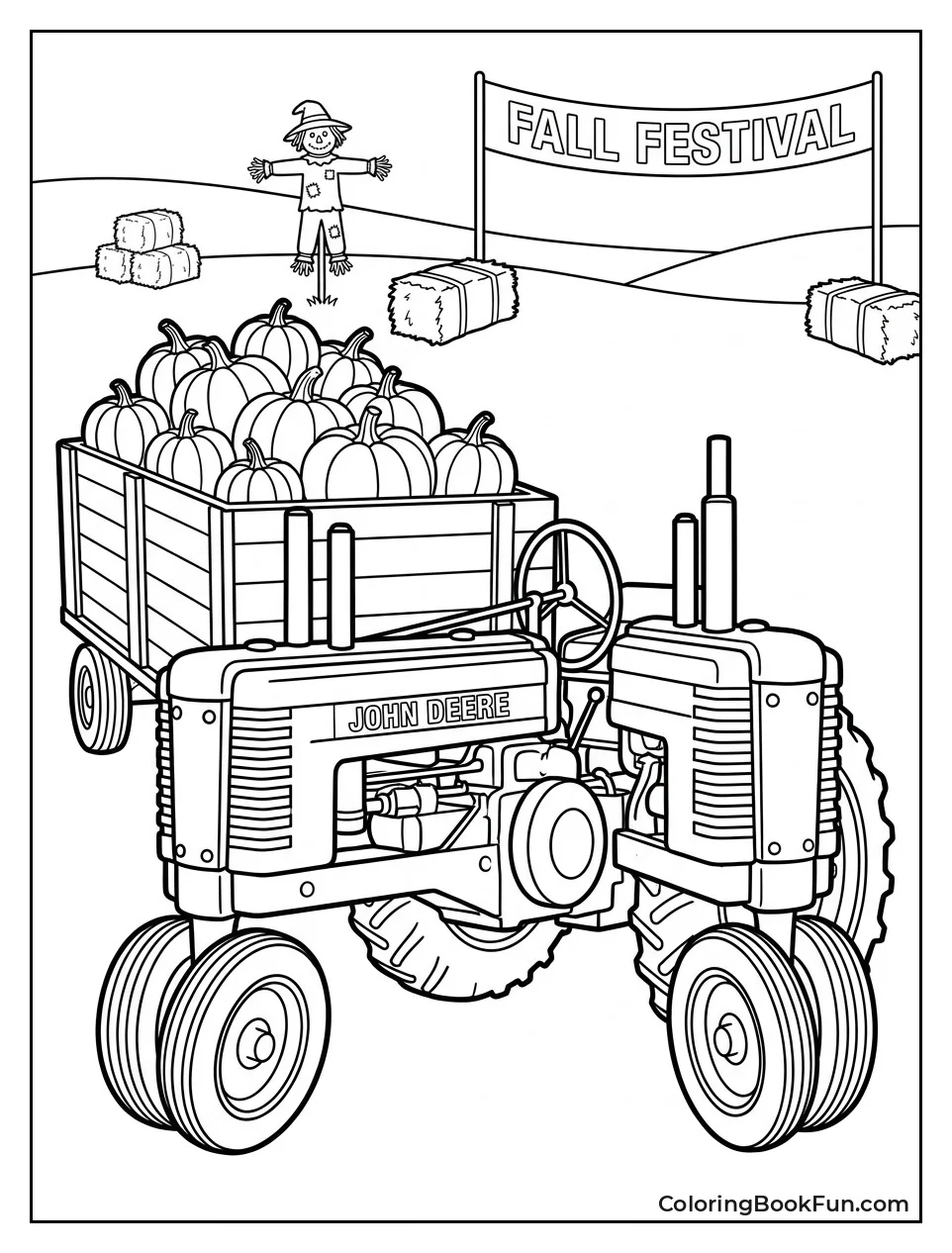 Tractor Hauling Trailer of Pumpkins