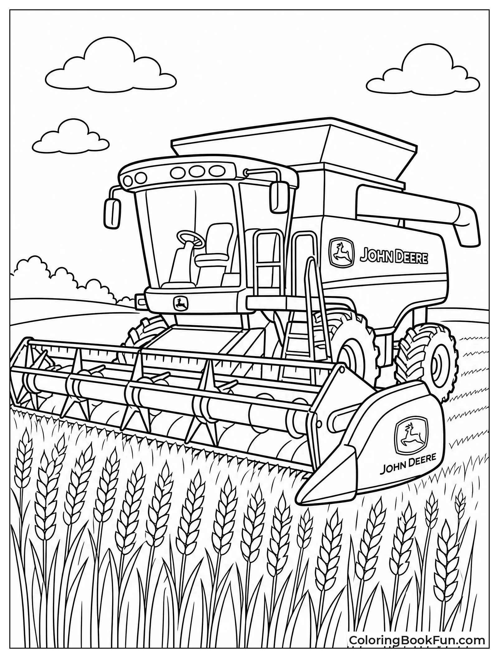 Combine Harvesting Wheat in Field