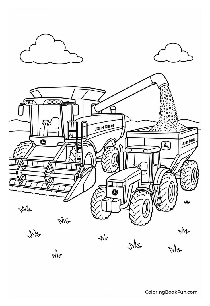 Combine Unloading Grain into Cart