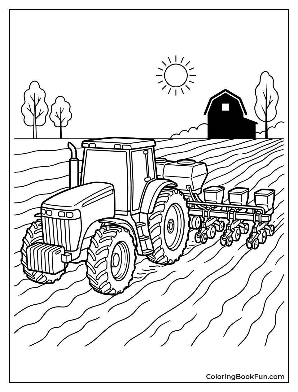 Tractor Planting Seeds in Field
