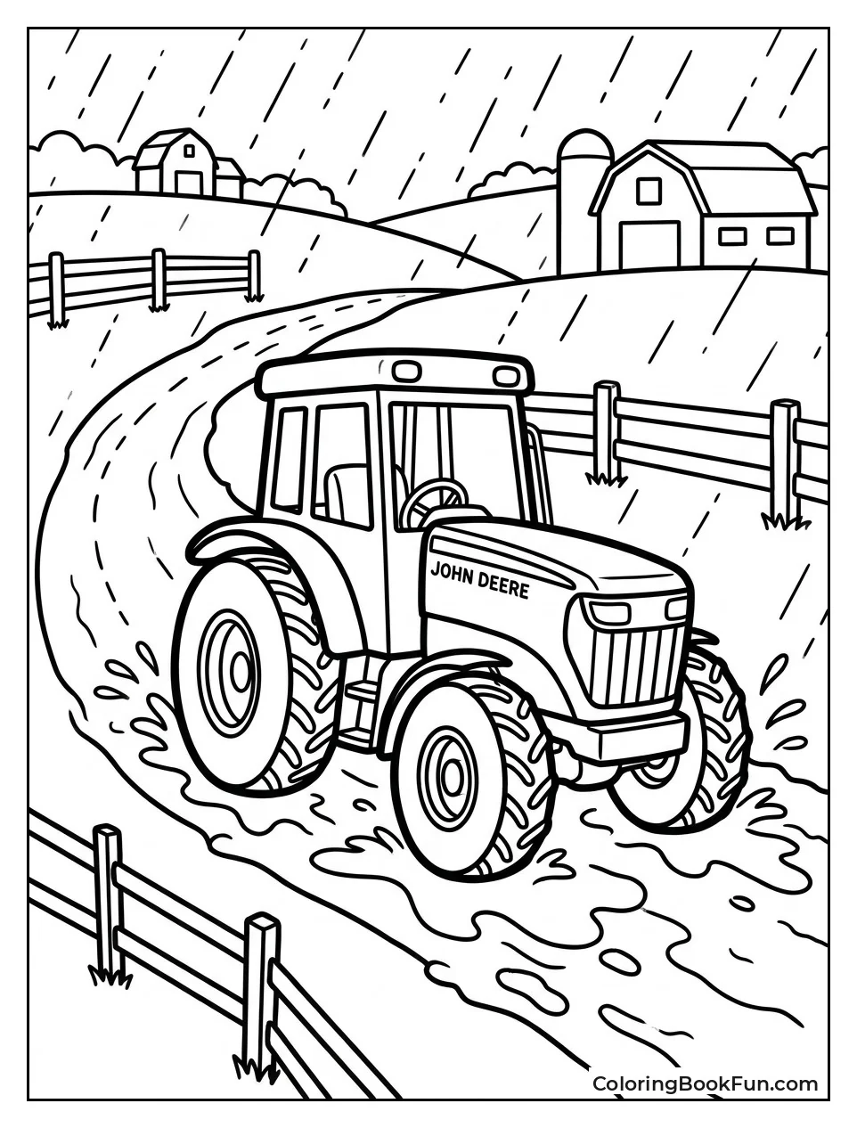 Tractor Driving Through Rain and Mud