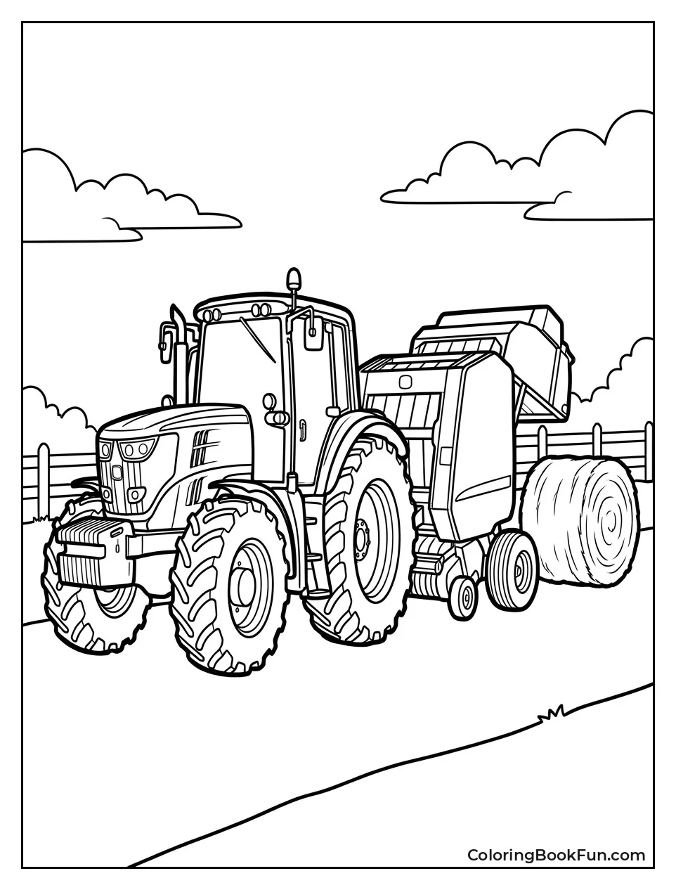 Tractor Pulling Round Hay Baler