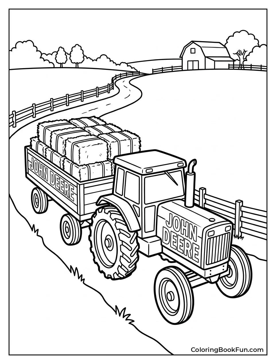 Tractor Pulling Loaded Trailer on Road