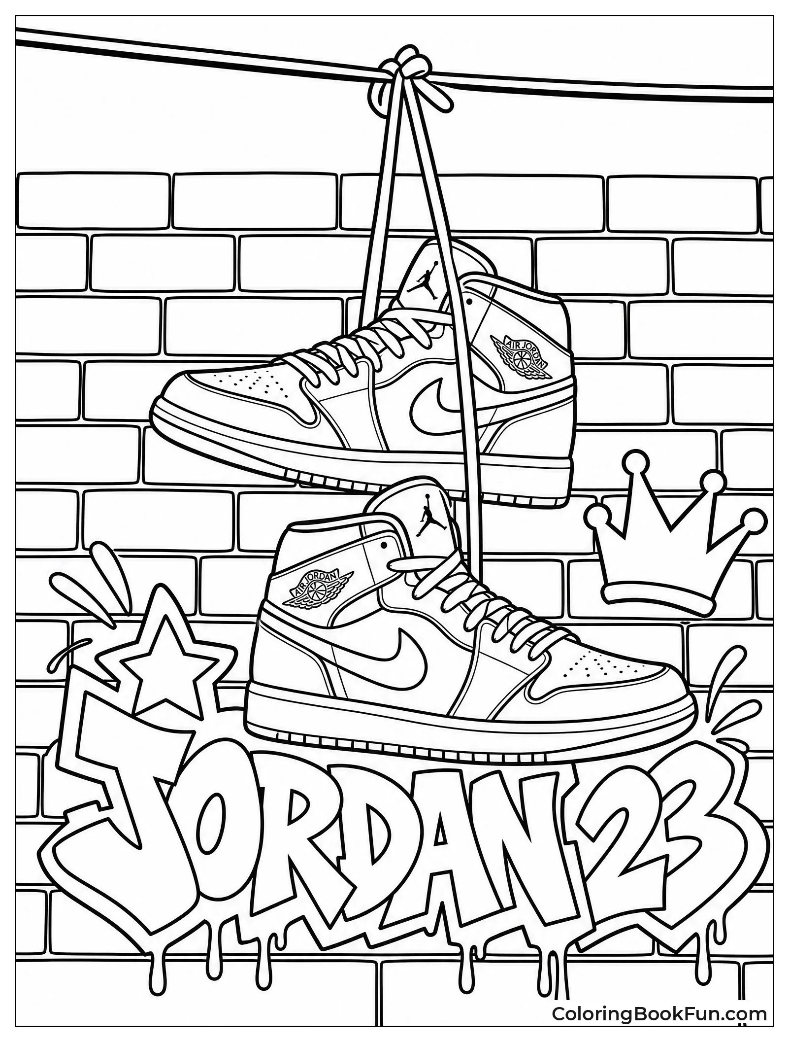 Jordans Hanging by Graffiti Wall