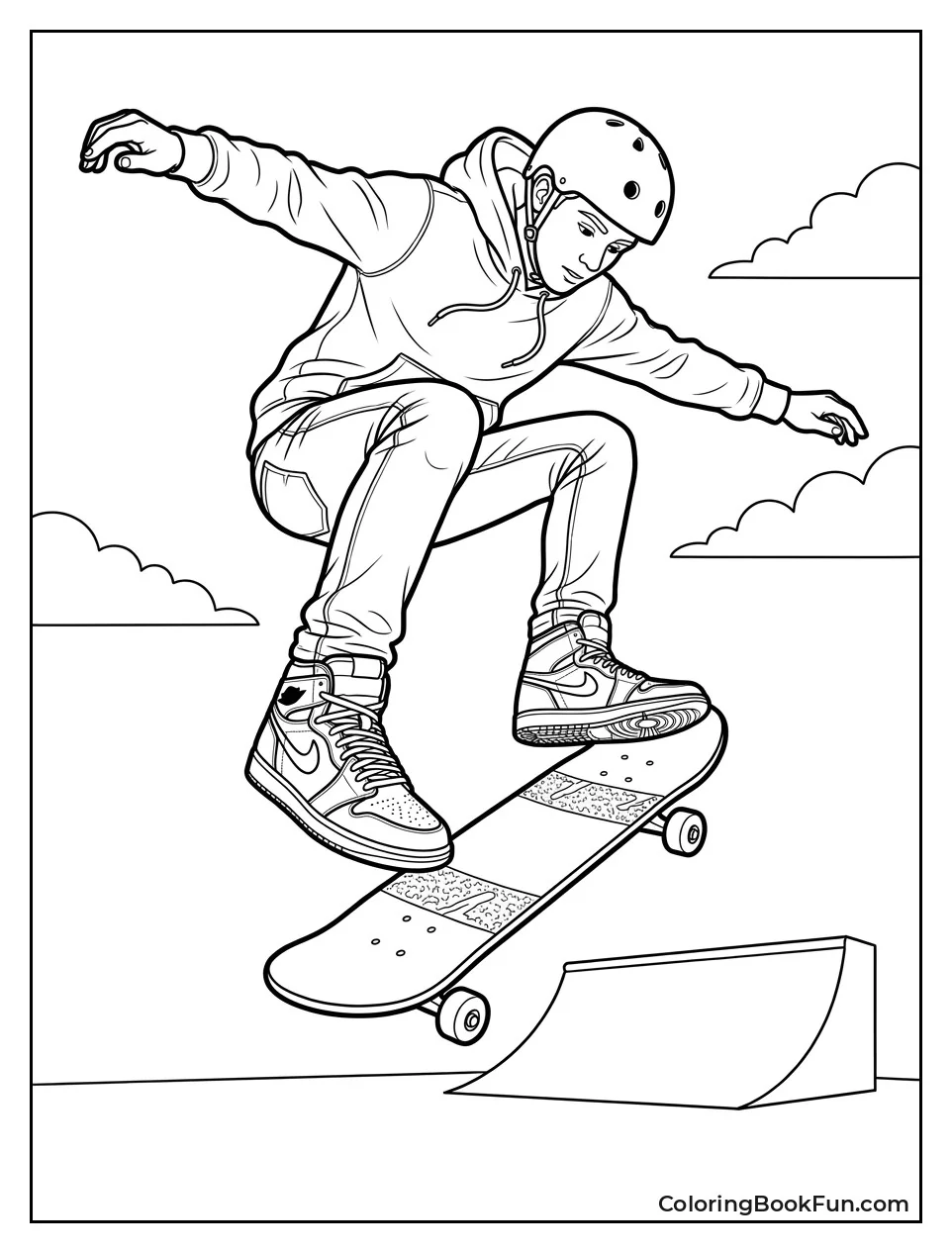 Skateboarder Doing Kickflip in Jordans