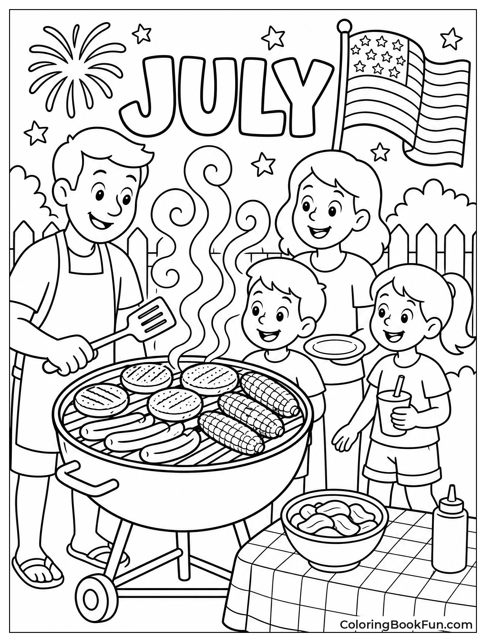 Family Gathers Around Backyard Grill