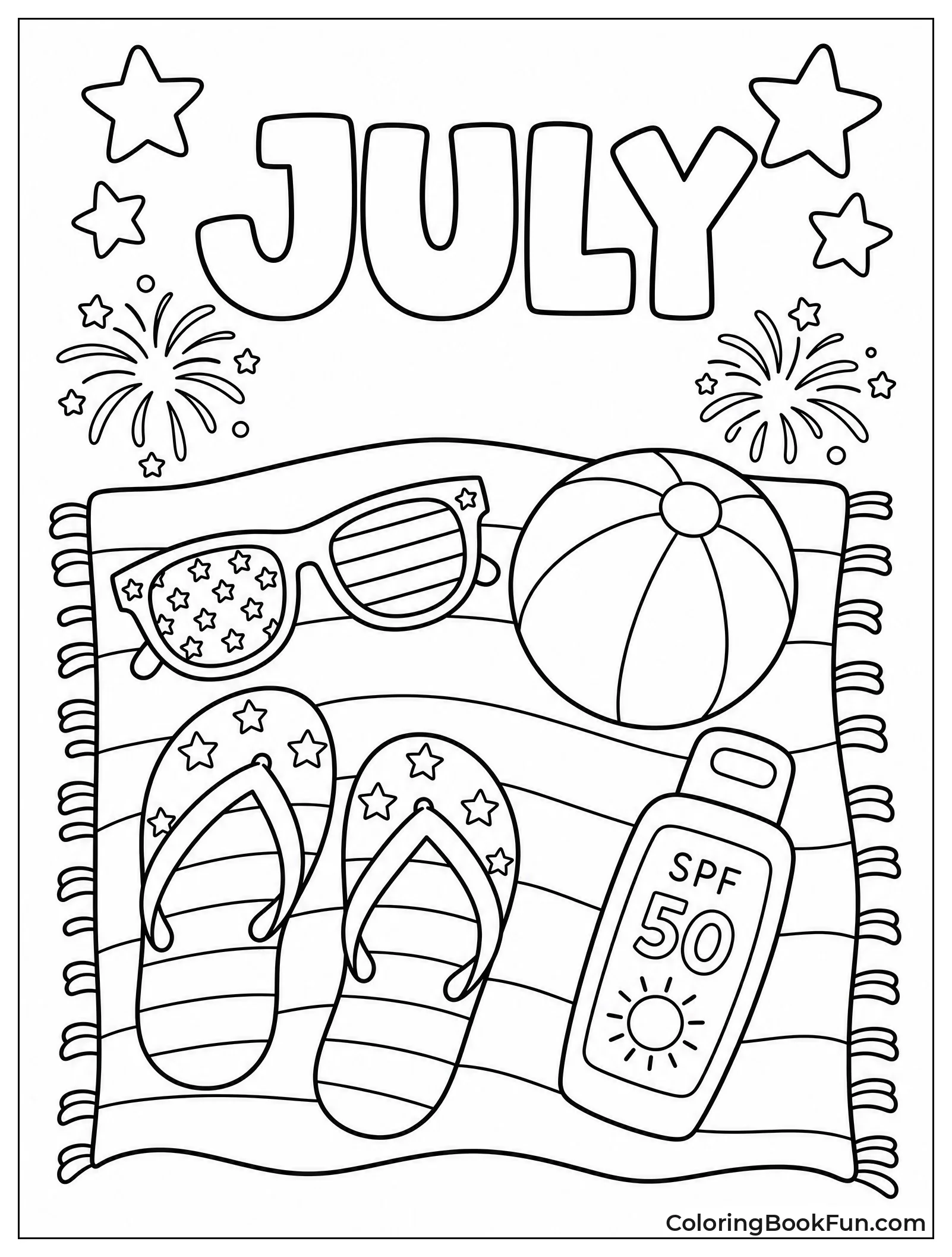 Beach Items Sit on Towel