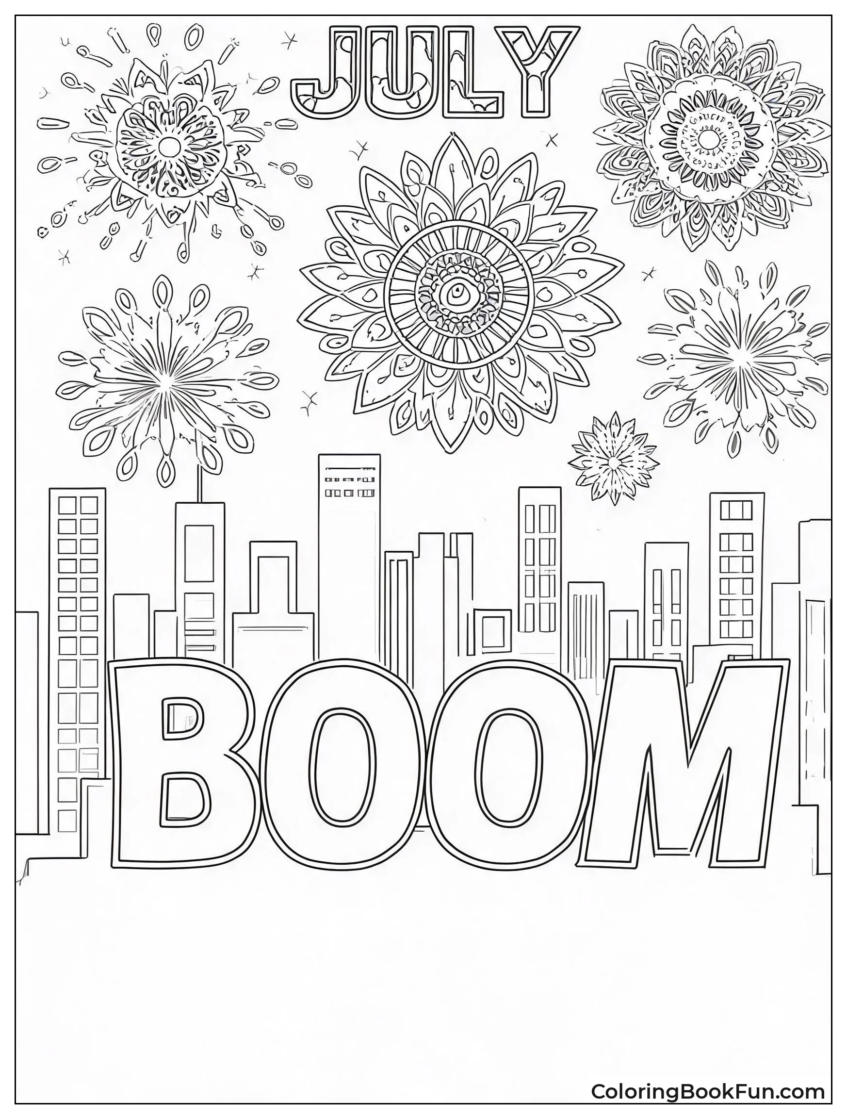 Fireworks Burst over City Skyline