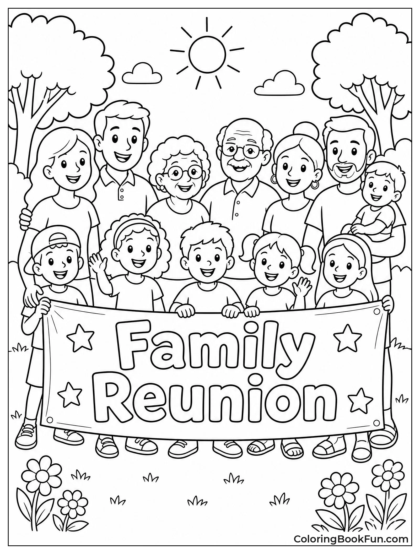Family Stands Behind Reunion Banner
