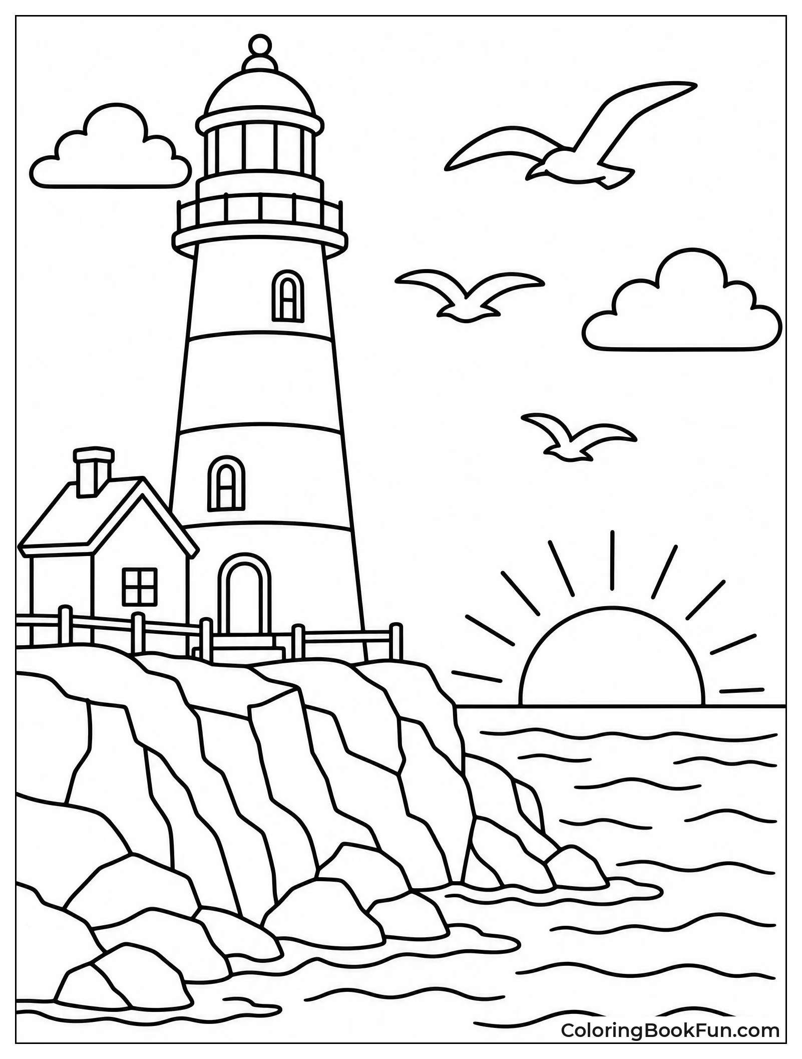 Lighthouse Stands on Rocky Cliff