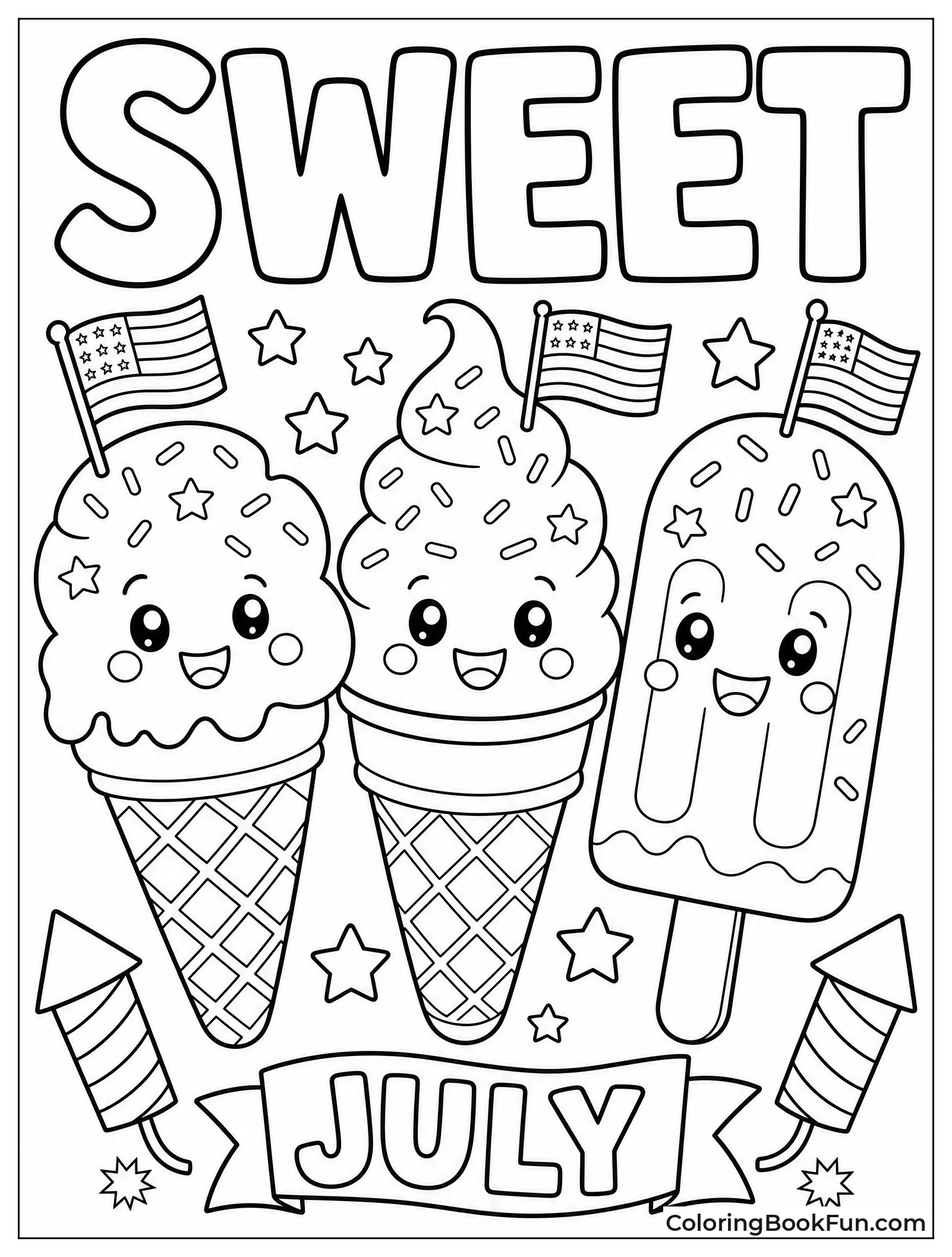 Smiling Ice Cream Holds Tiny Flag