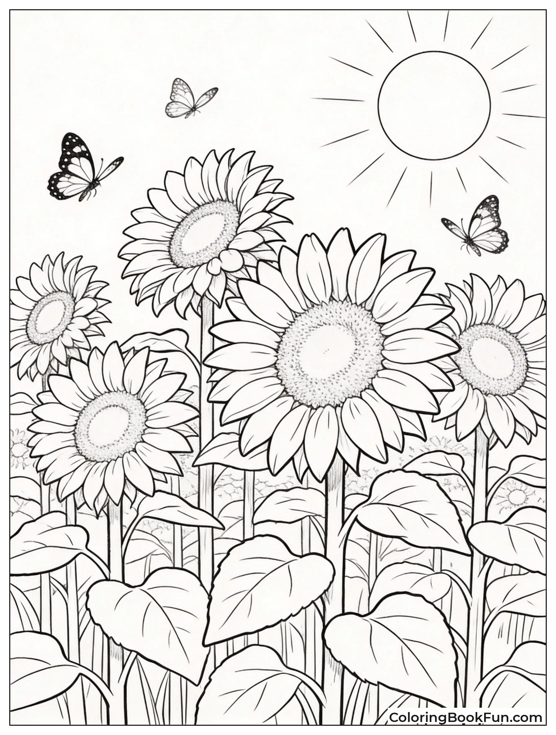 Sunflowers Reach Toward Bright Sun