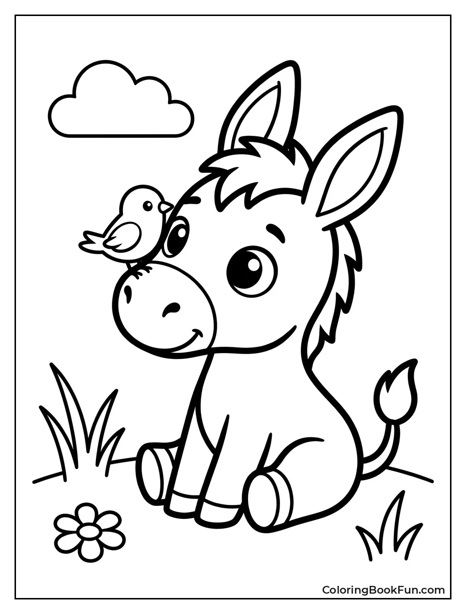 Kawaii Donkey with Bird