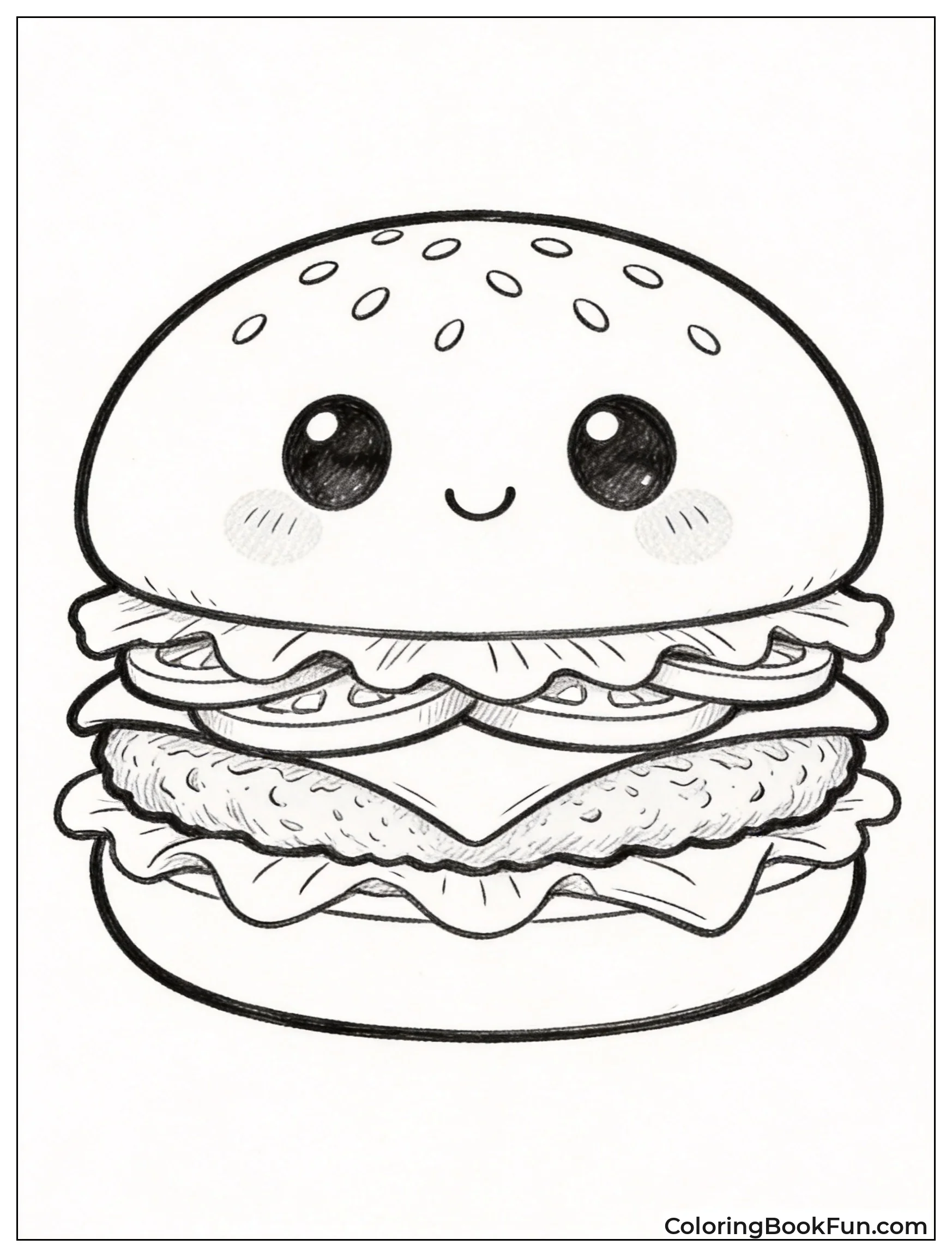 Kawaii Hamburger Smiles with Big Eyes