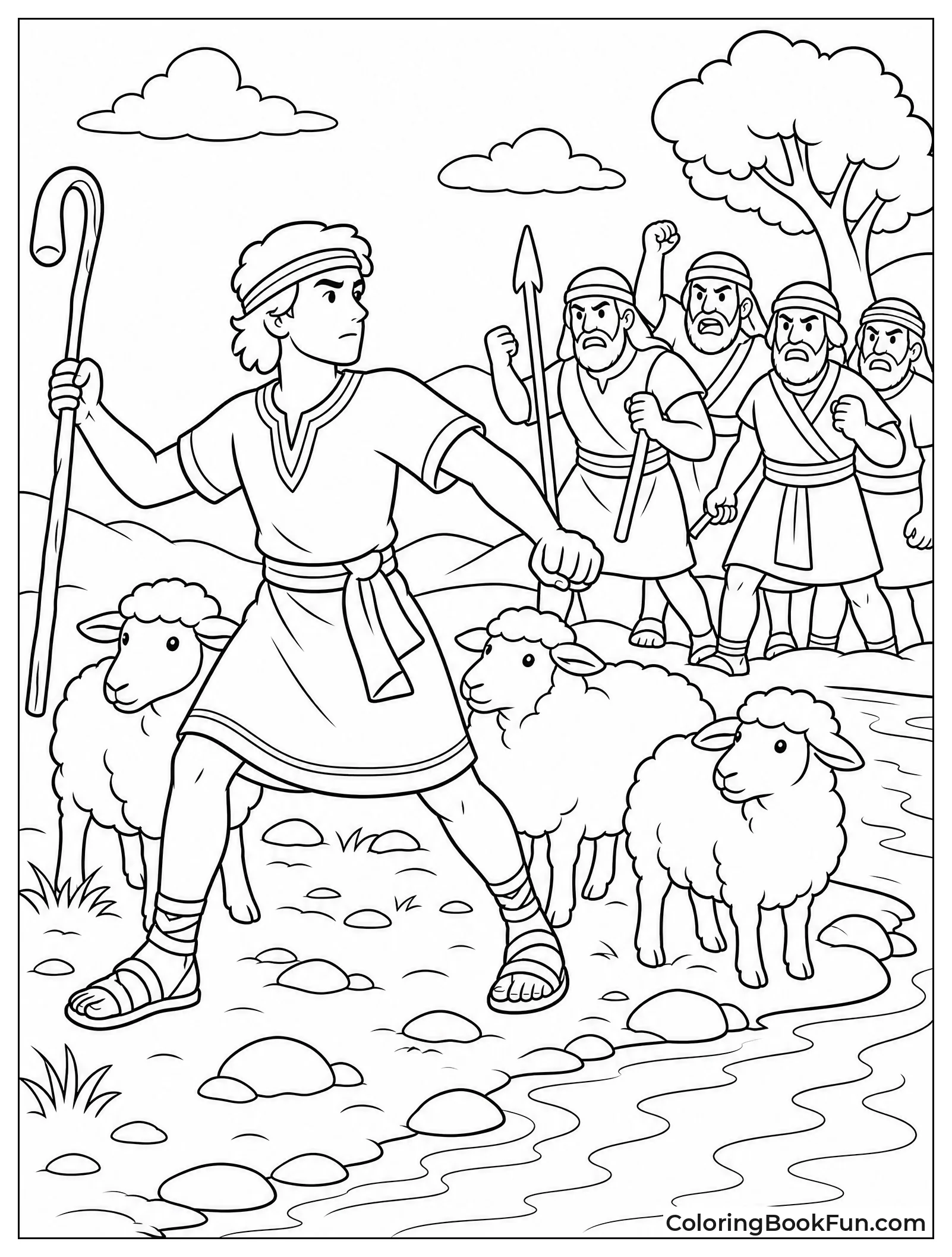 Ammon Protecting Sheep with Sling