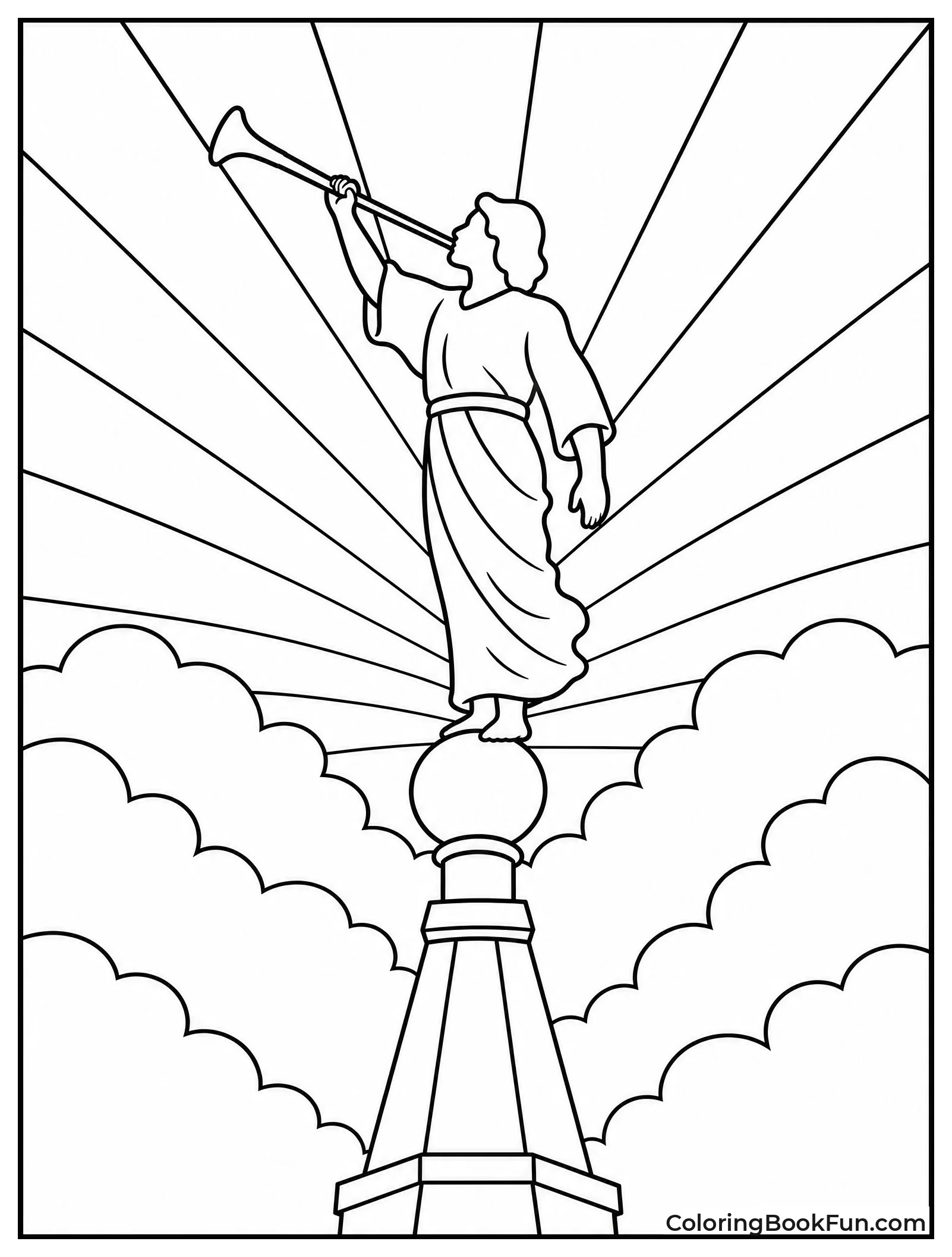Angel Moroni with Trumpet in Clouds