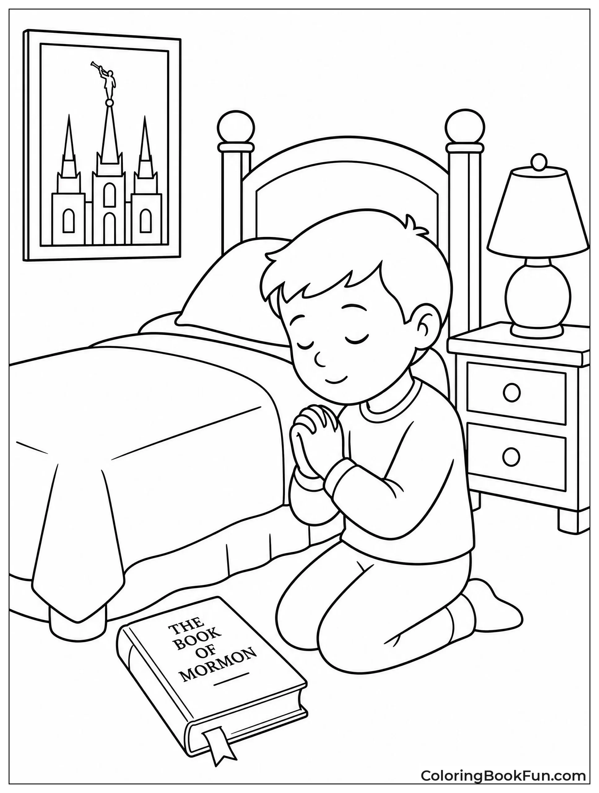 Child Kneeling by Bed in Prayer