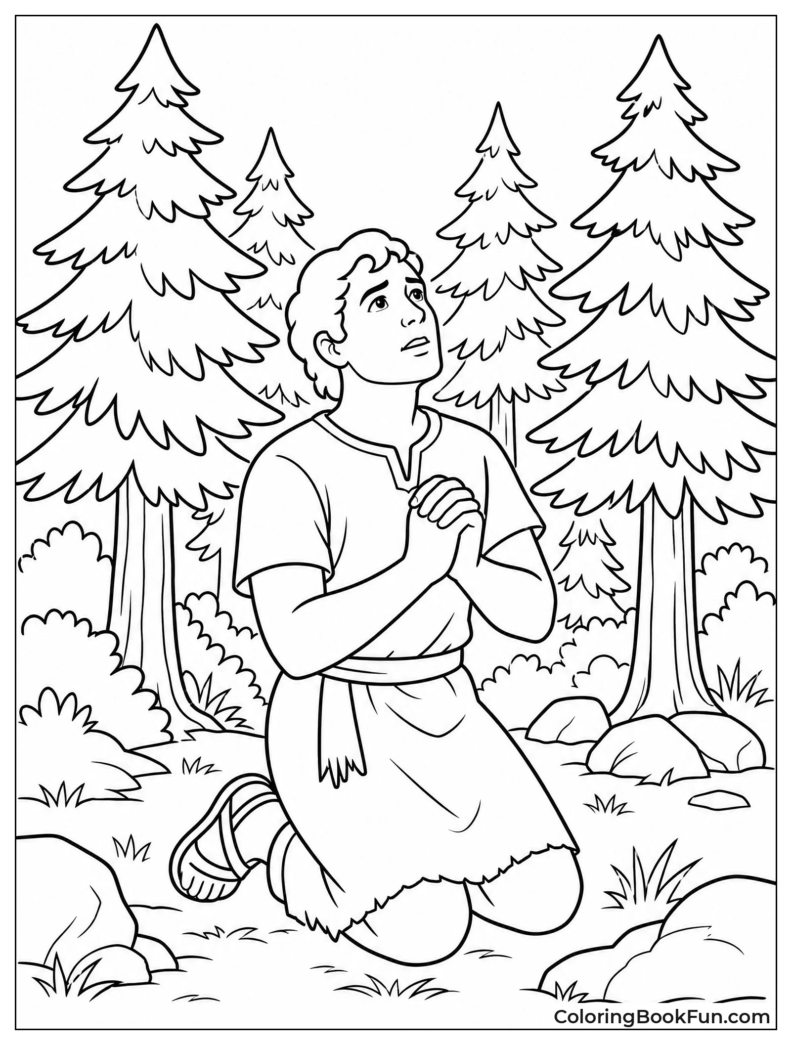 Enos Kneeling in Forest Praying