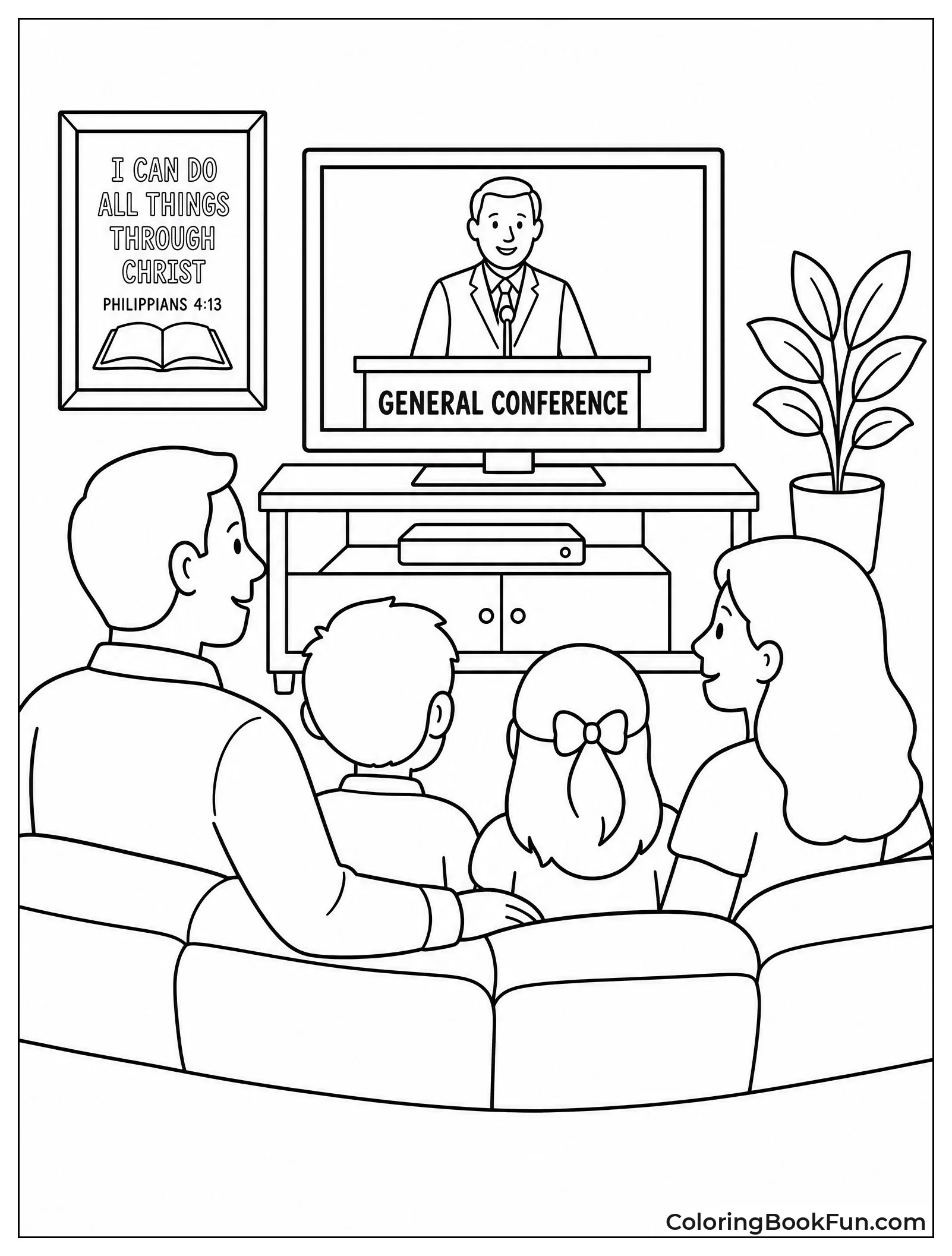 Family Watching General Conference on TV