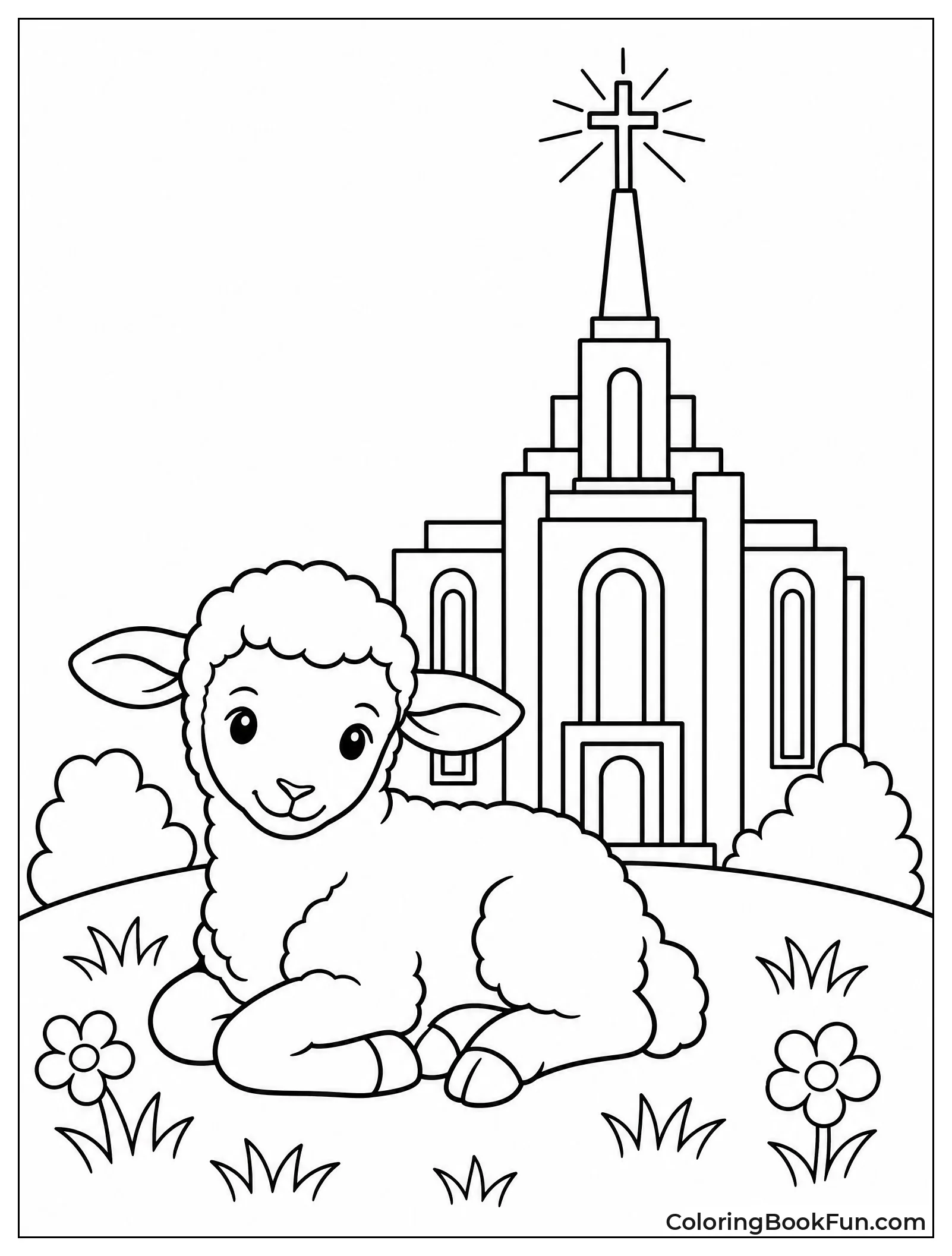 Lamb Resting Near Temple