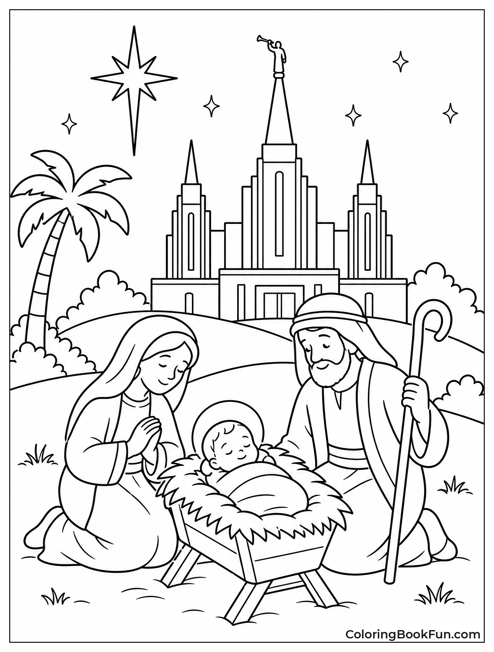 Nativity Scene with Temple Behind