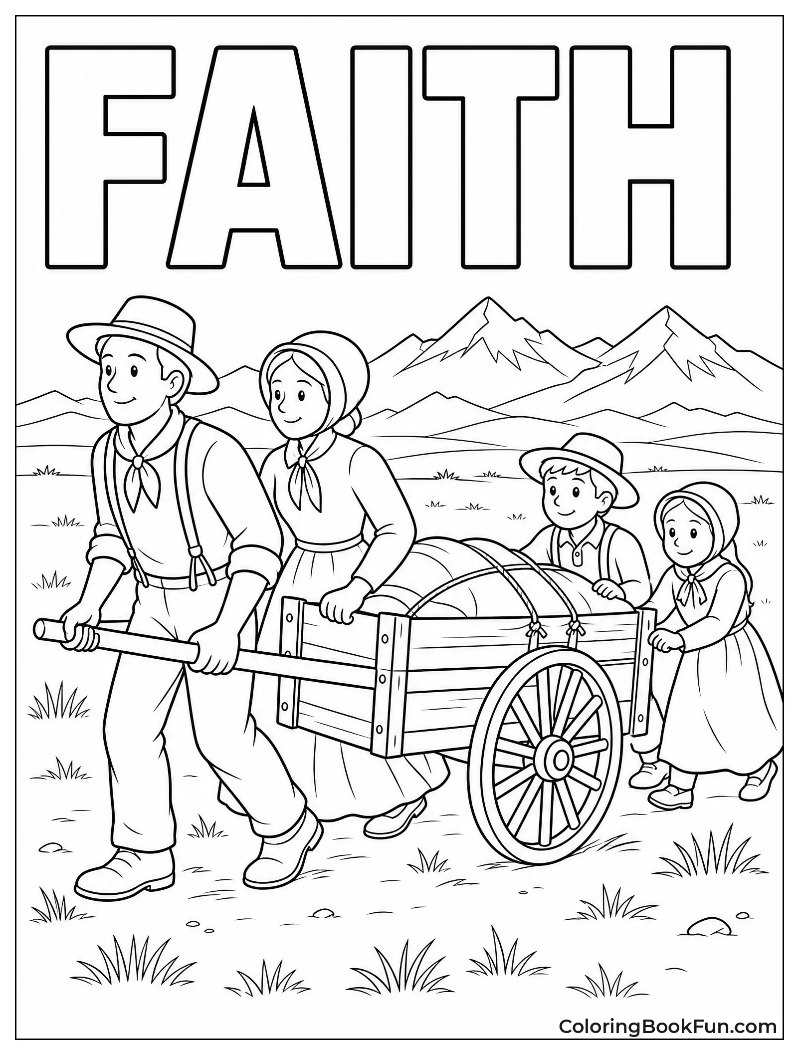 Family Pulling Handcart Across Prairie