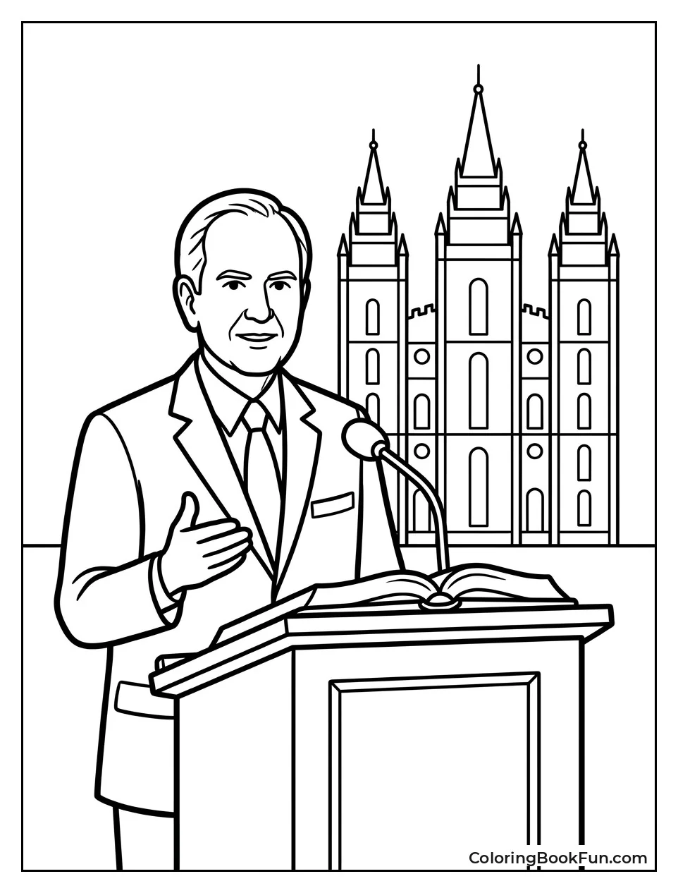 Prophet Speaking at Pulpit with Temple