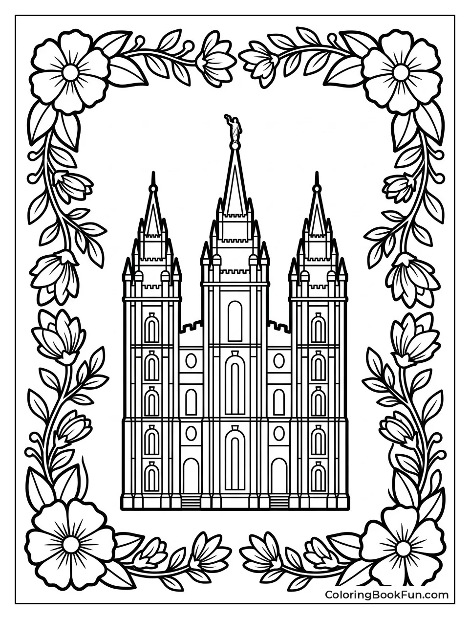 Temple Framed by Floral Border