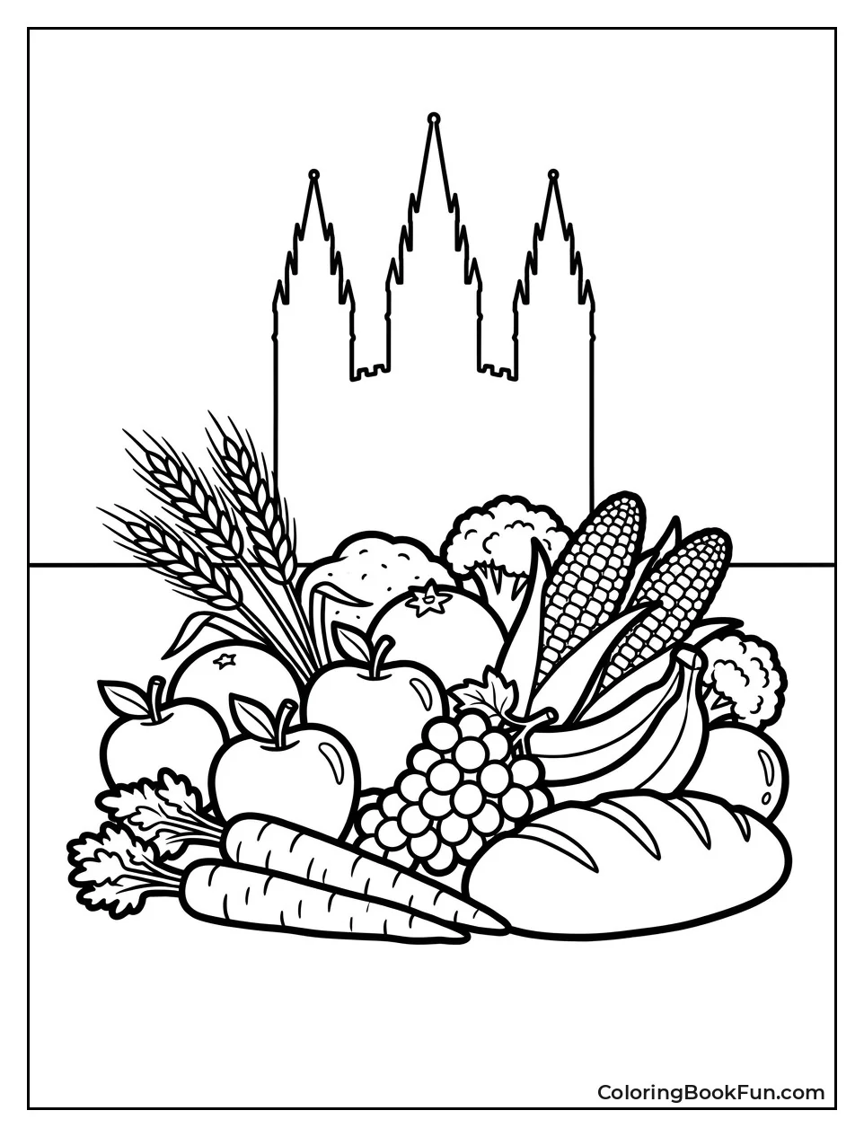 Healthy Fruits with Temple Silhouette