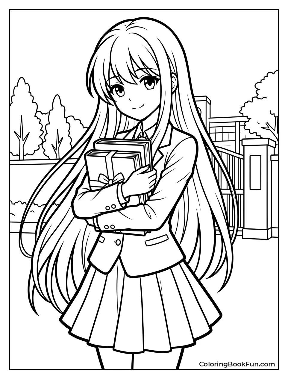Schoolgirl Carries Books to Class