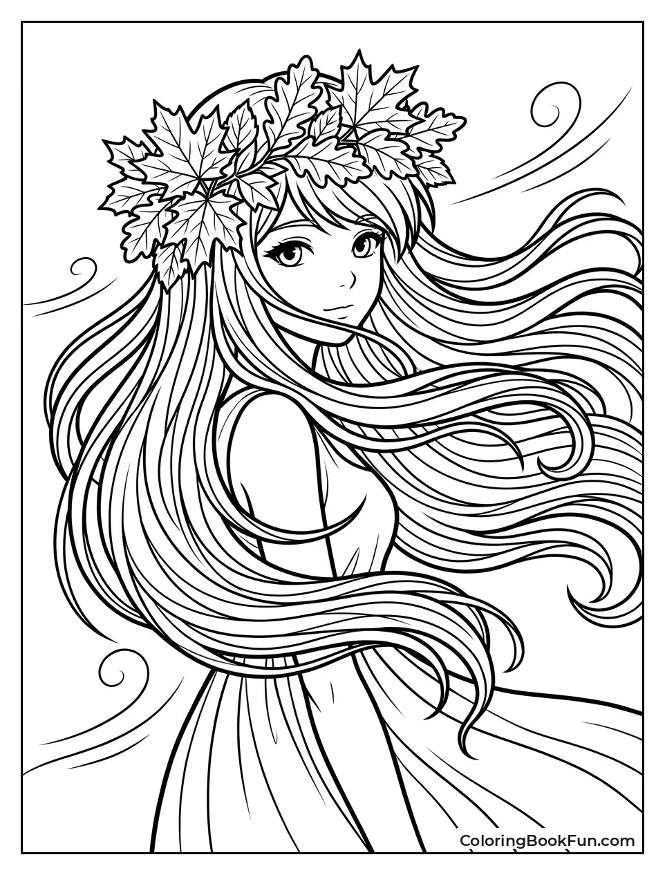 Leaf Crown Sits on Windy Hair