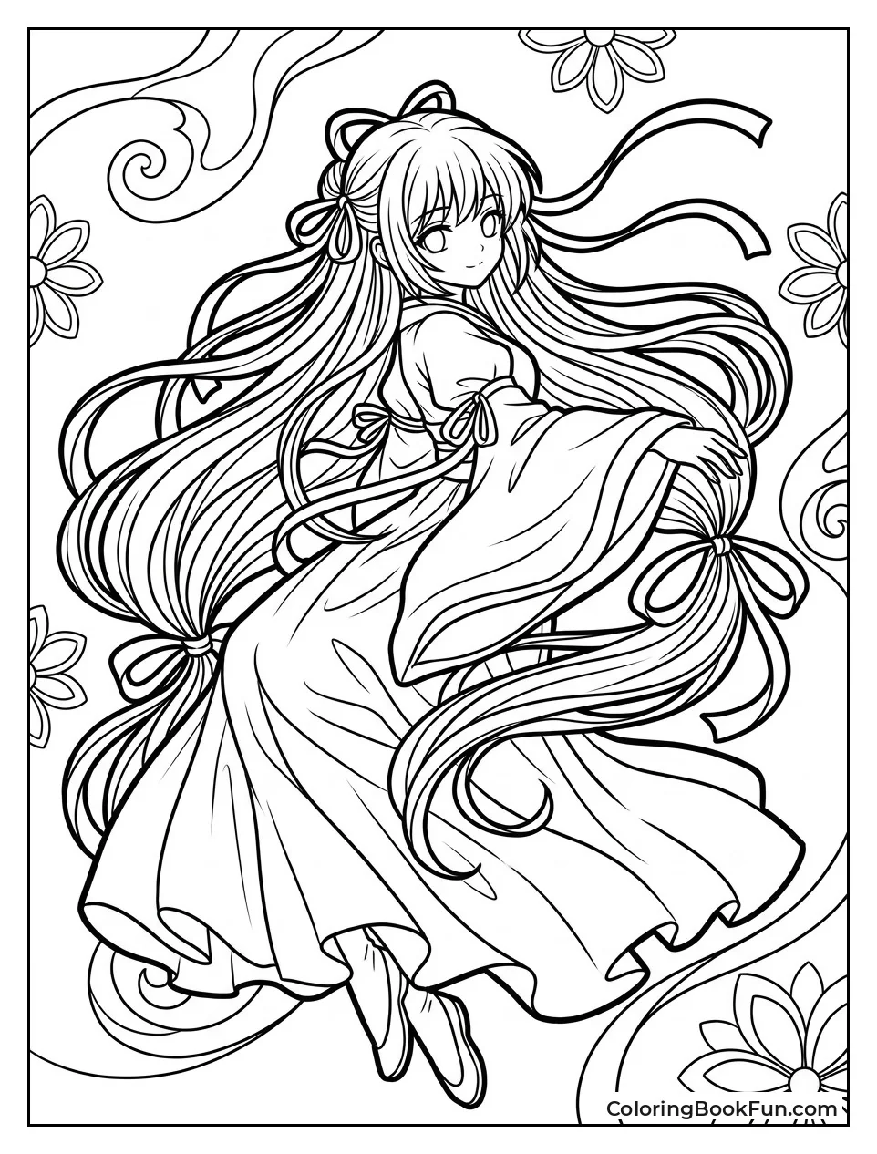 Girl Dances with Flowing Ribbons