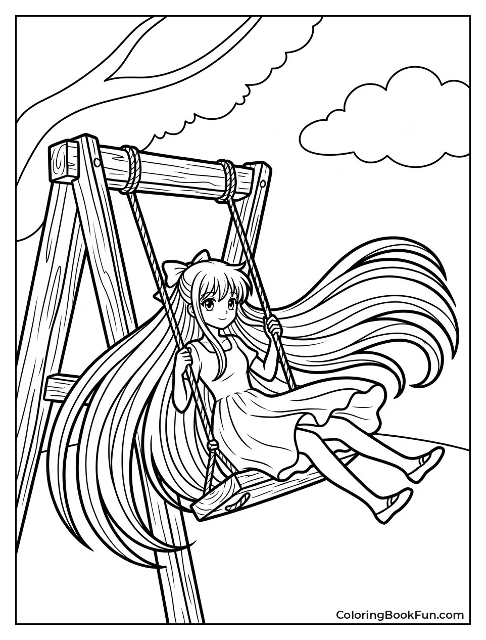 Hair Flies behind Wooden Swing