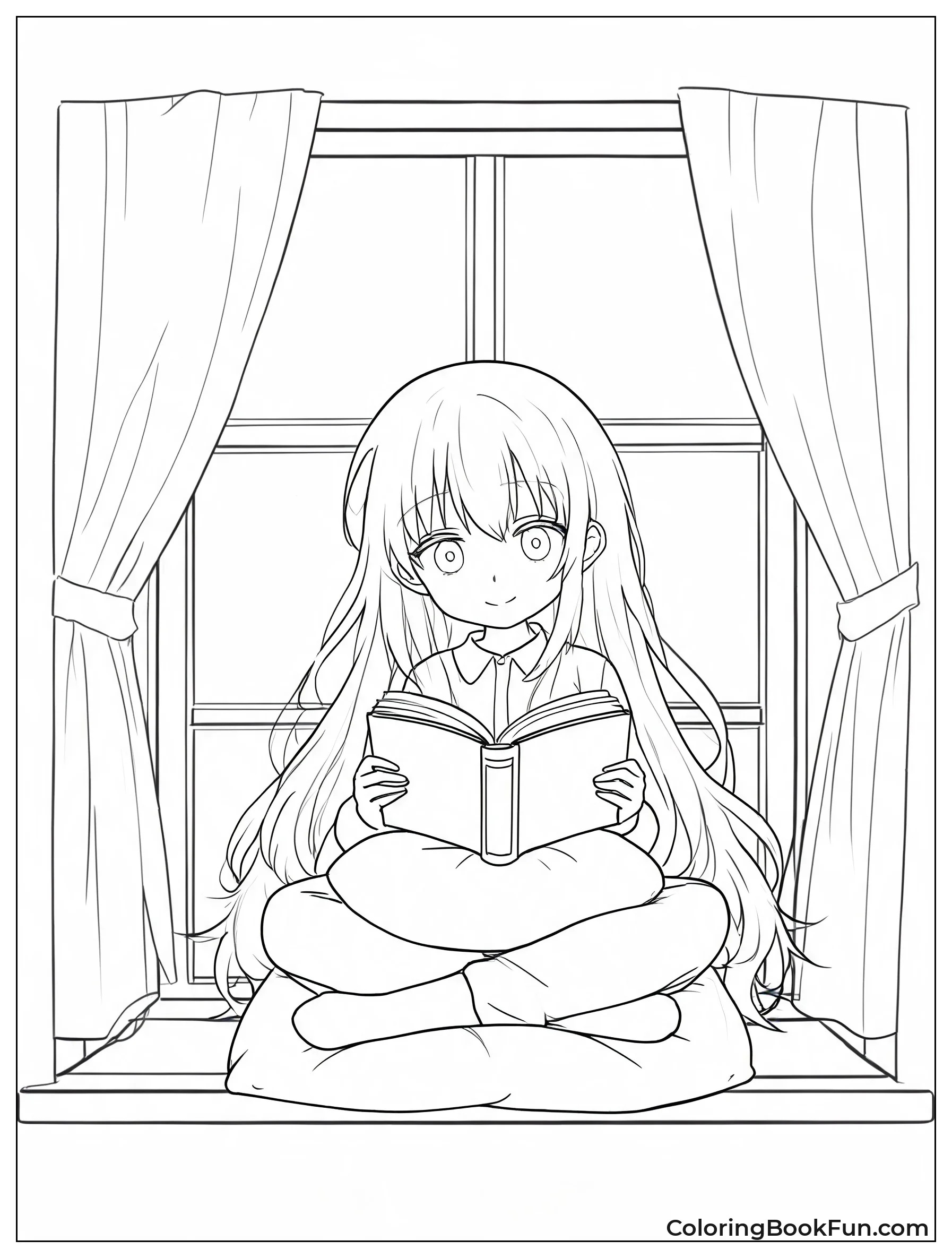 Girl Reads Book by Window