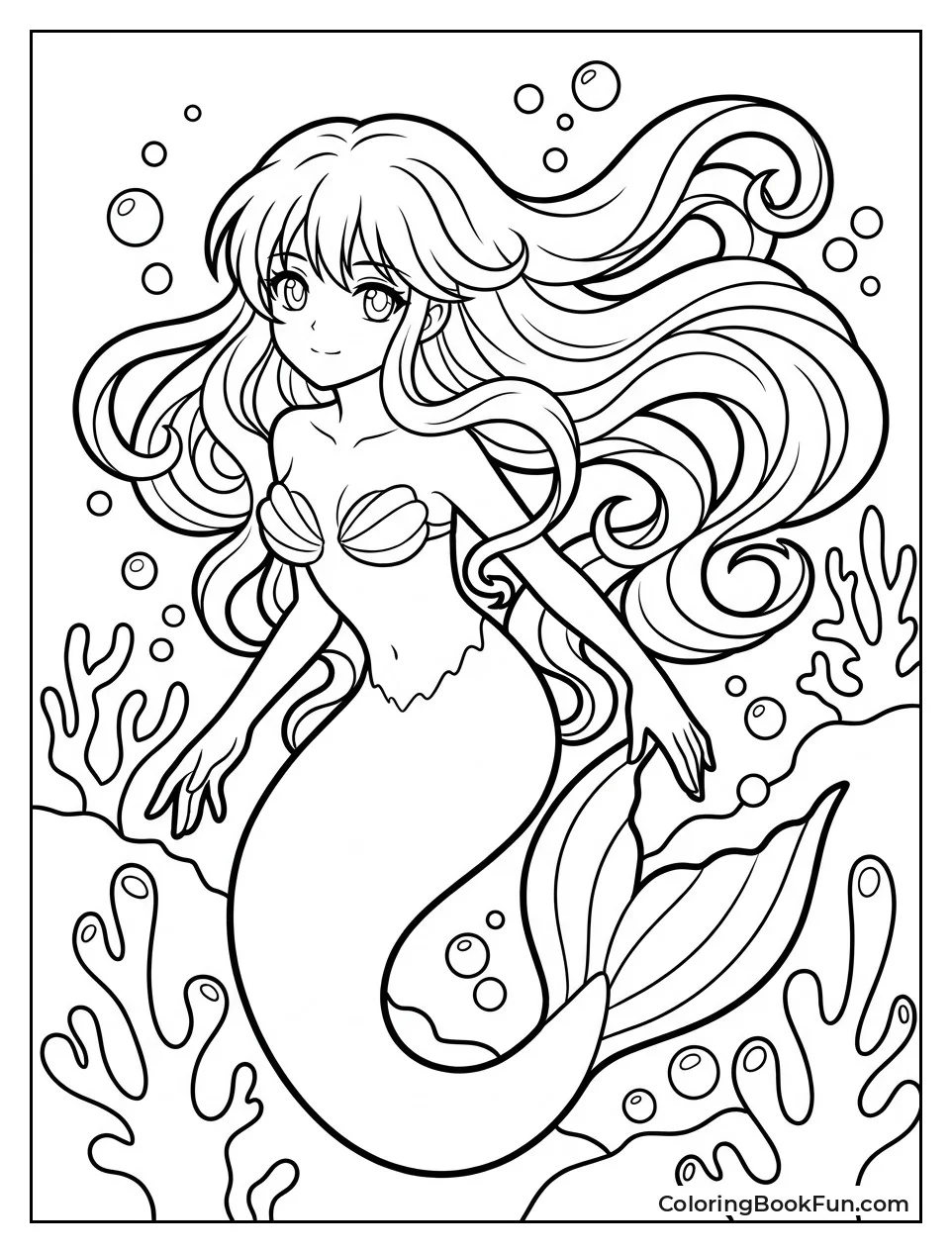 Mermaid Swims through Coral Reefs