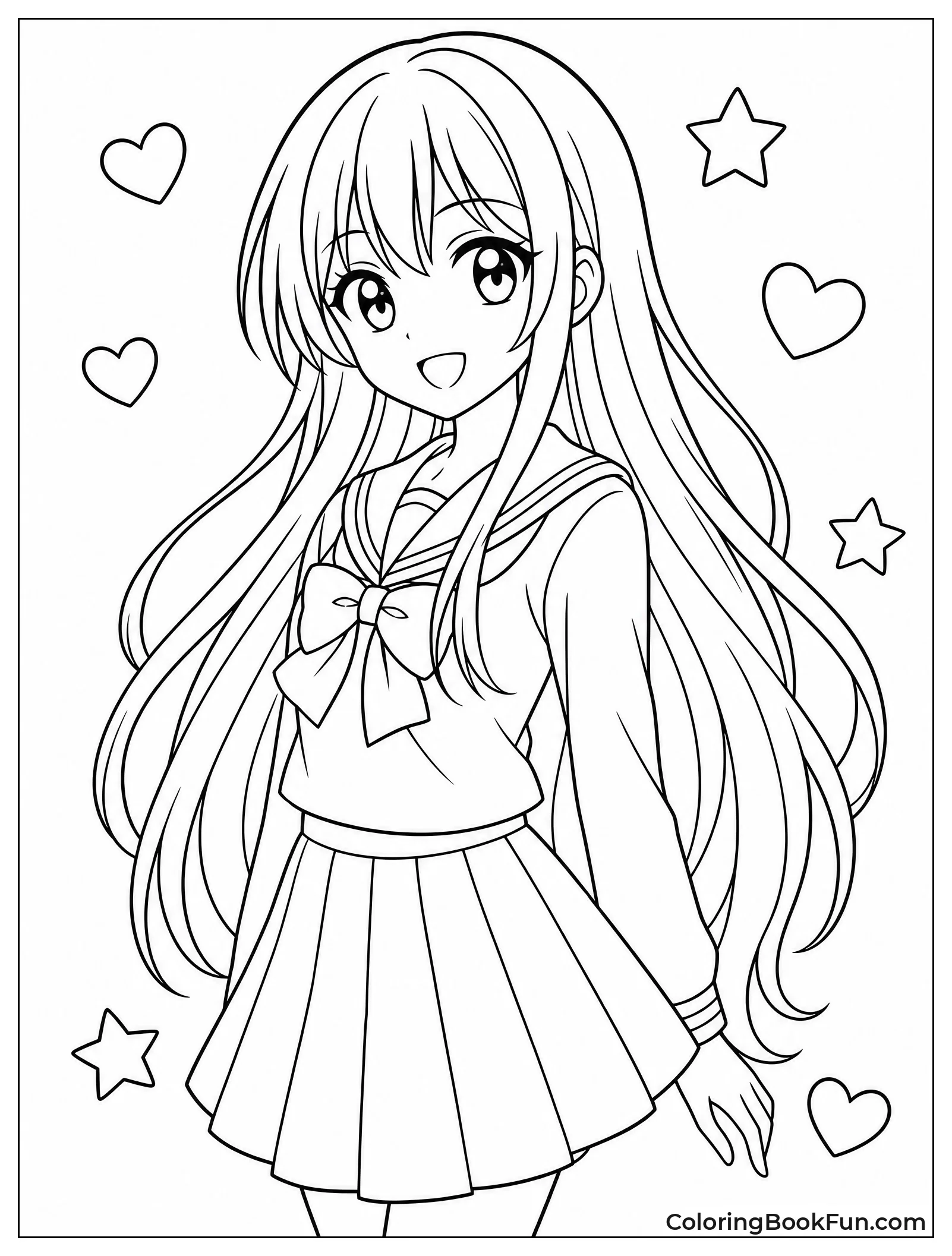 Schoolgirl in Uniform with Long Hair