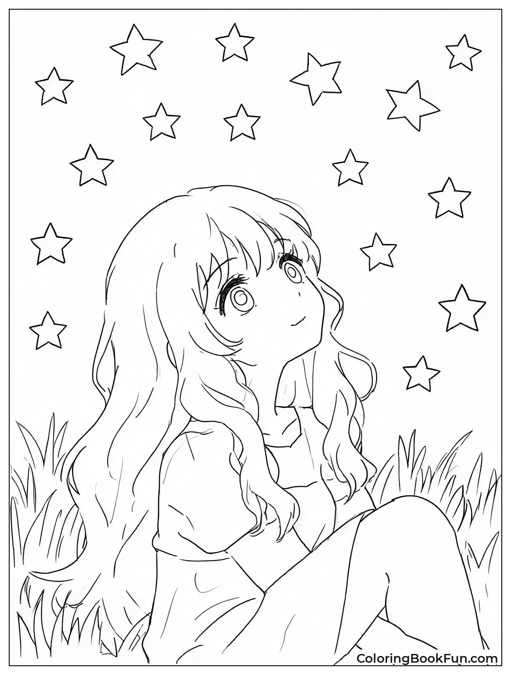 Girl Gazes at Night Stars