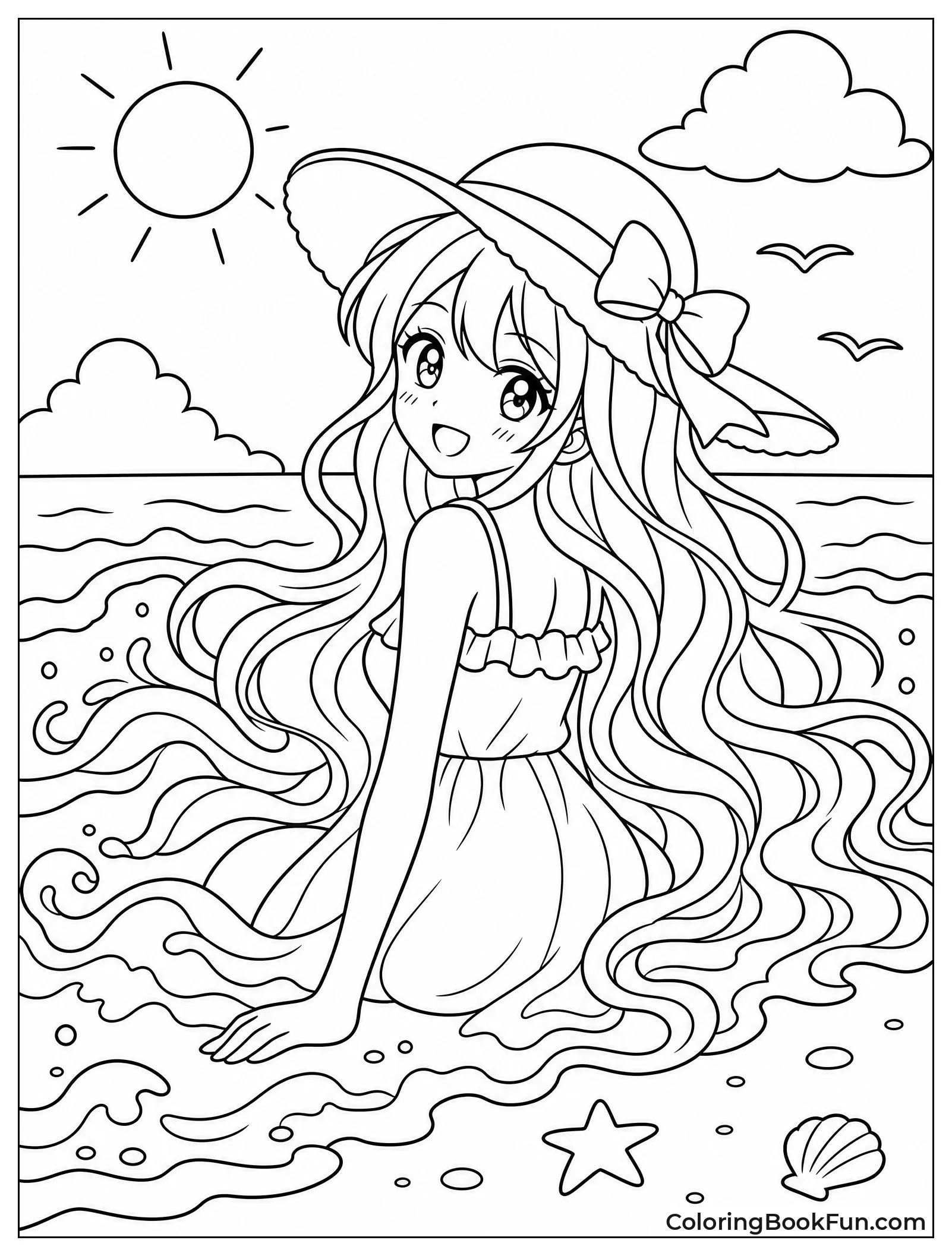 Hair Blends with Ocean Waves