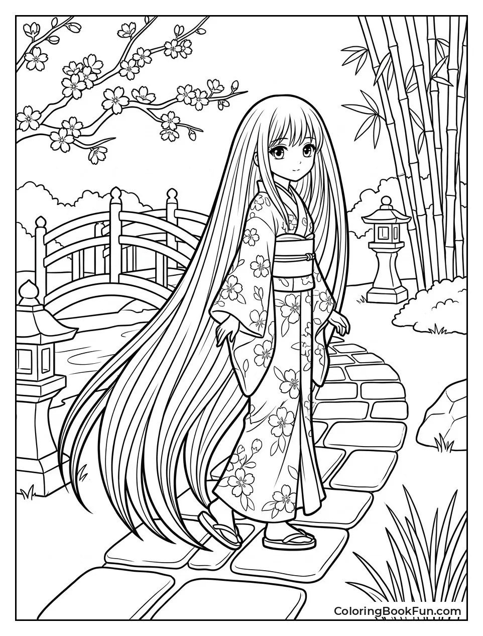 Girl Walks in Floral Kimono