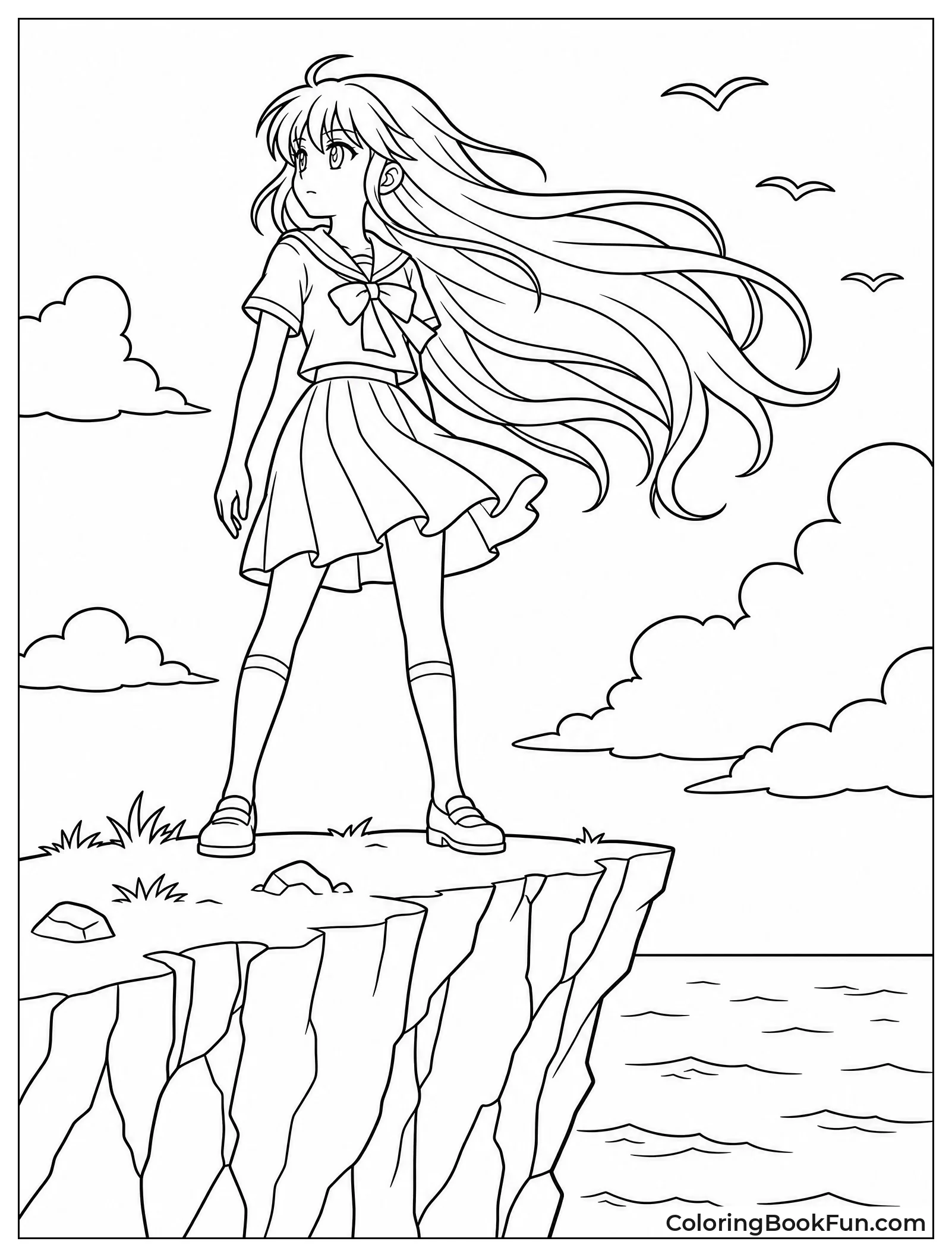 Hair Blows on Windy Cliff