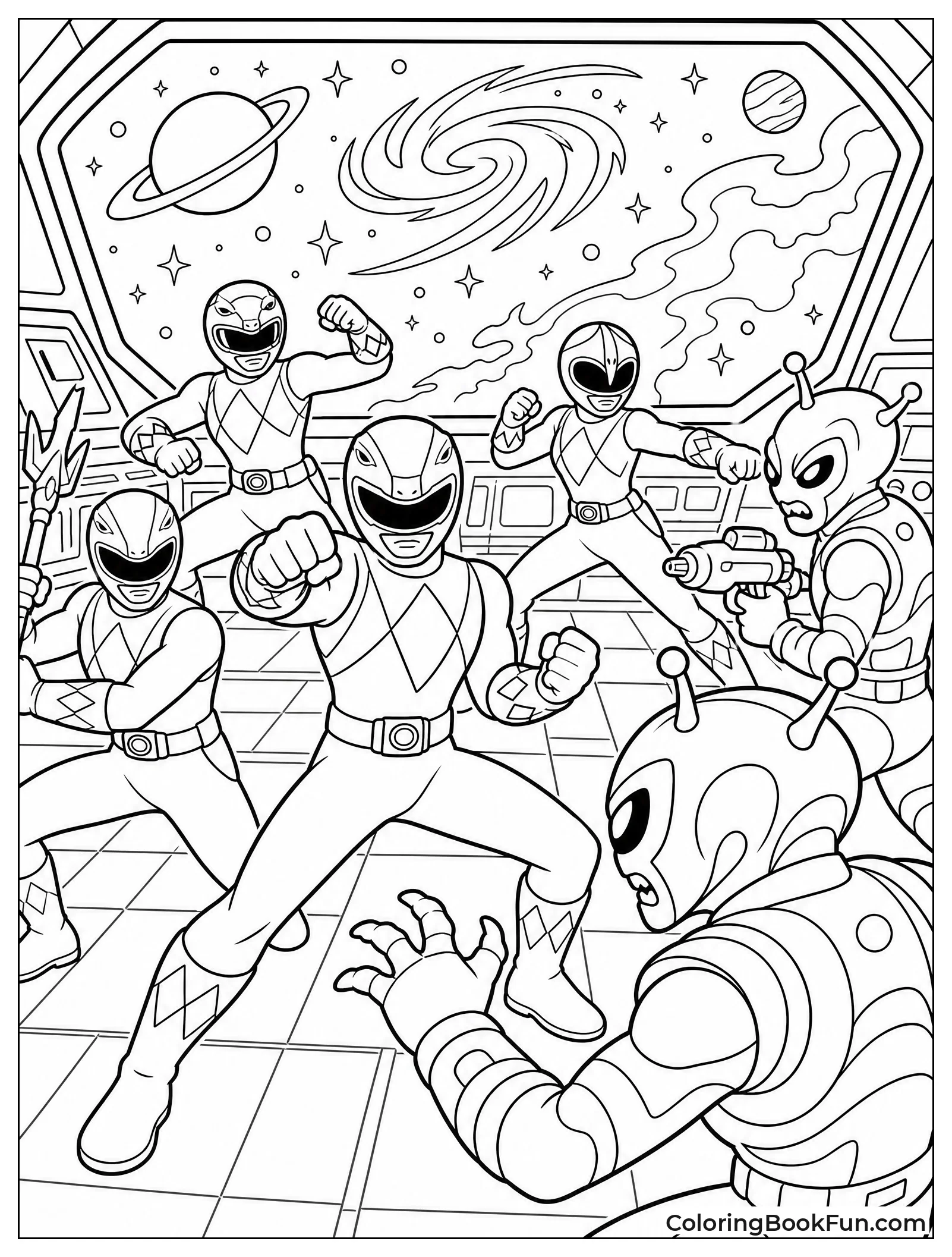 Power Rangers Battling Aliens in Space