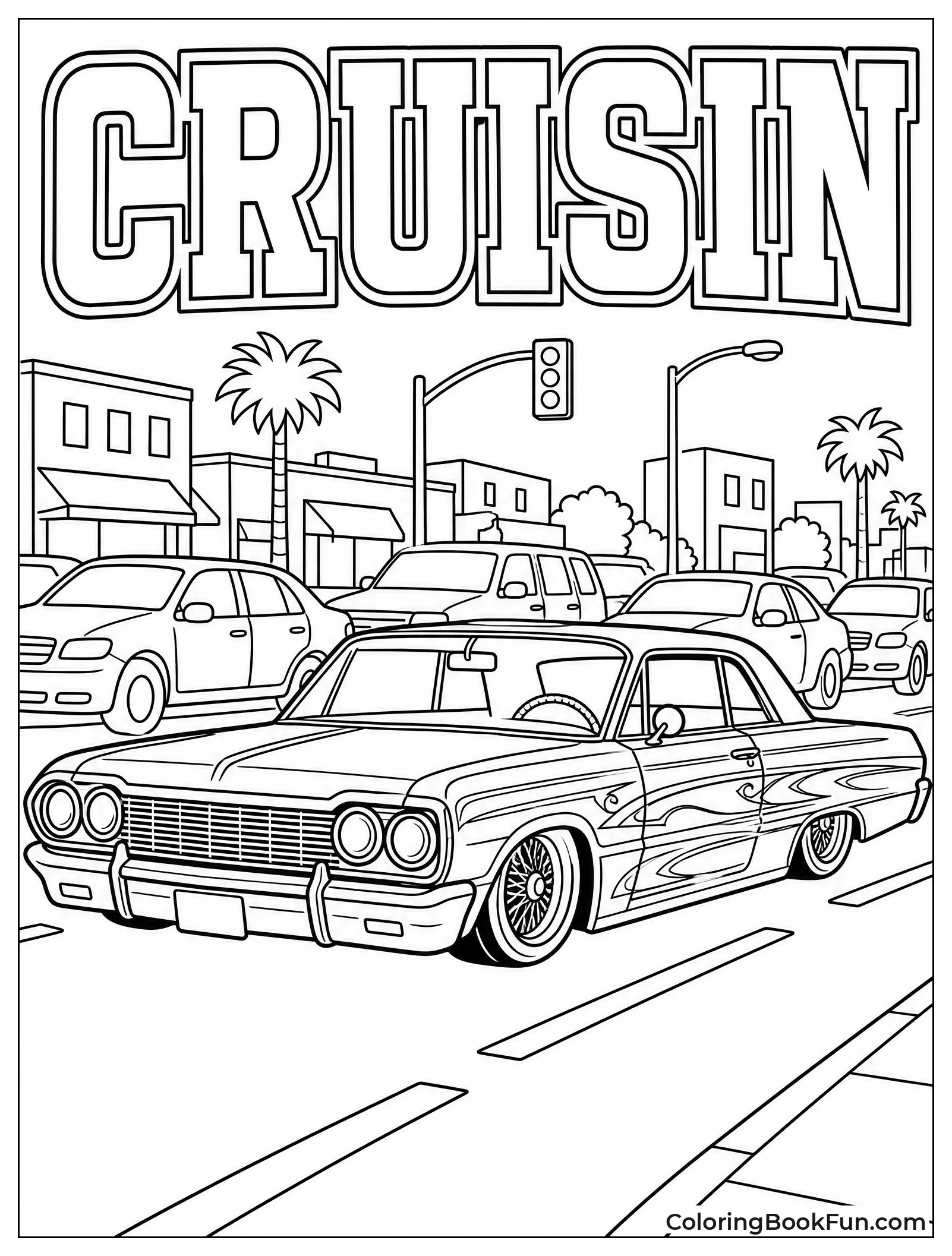 Lowrider Cruises Down City Street